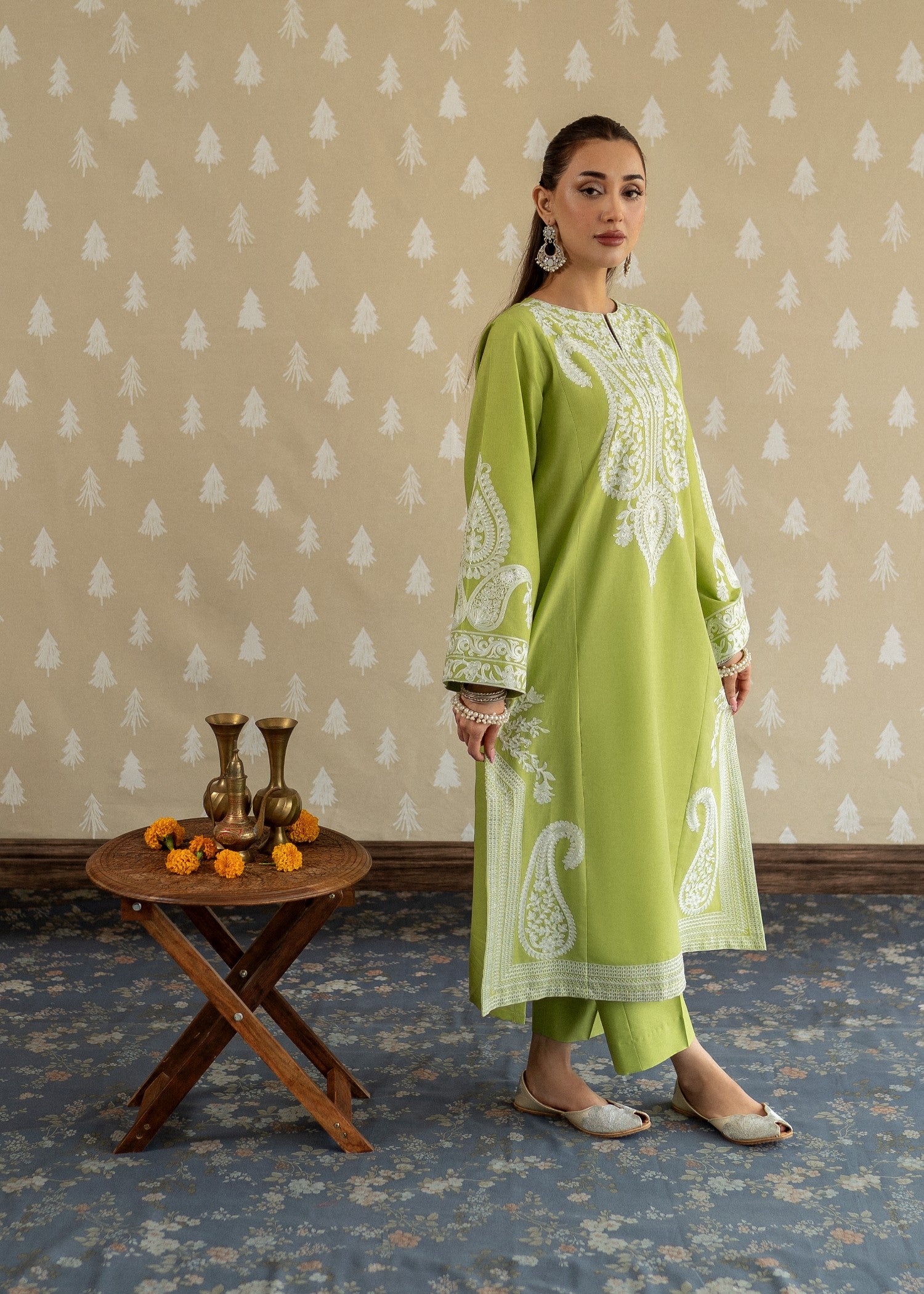 lawn Kurta Set in Apple green