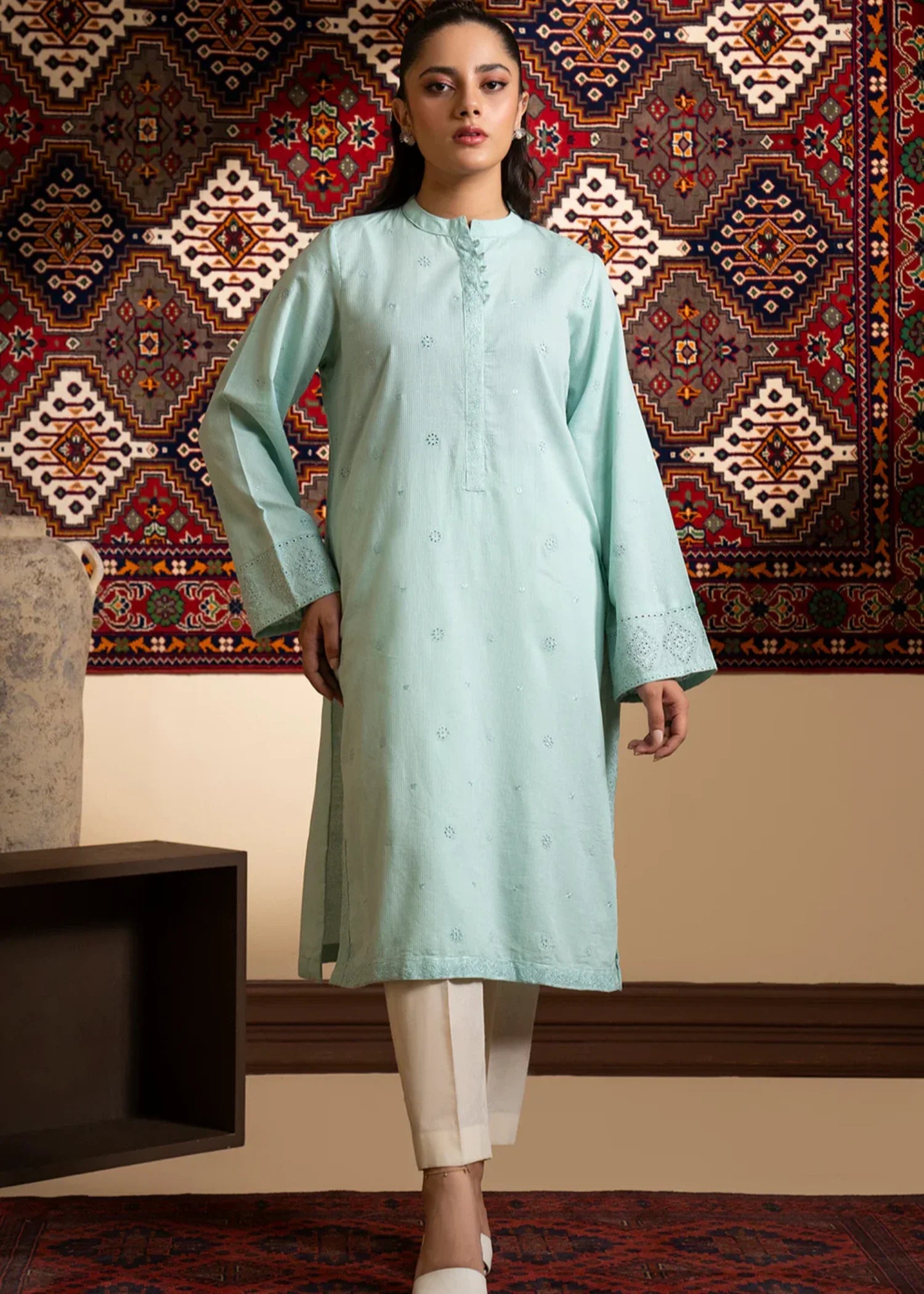 lawn Kurti in Light blue