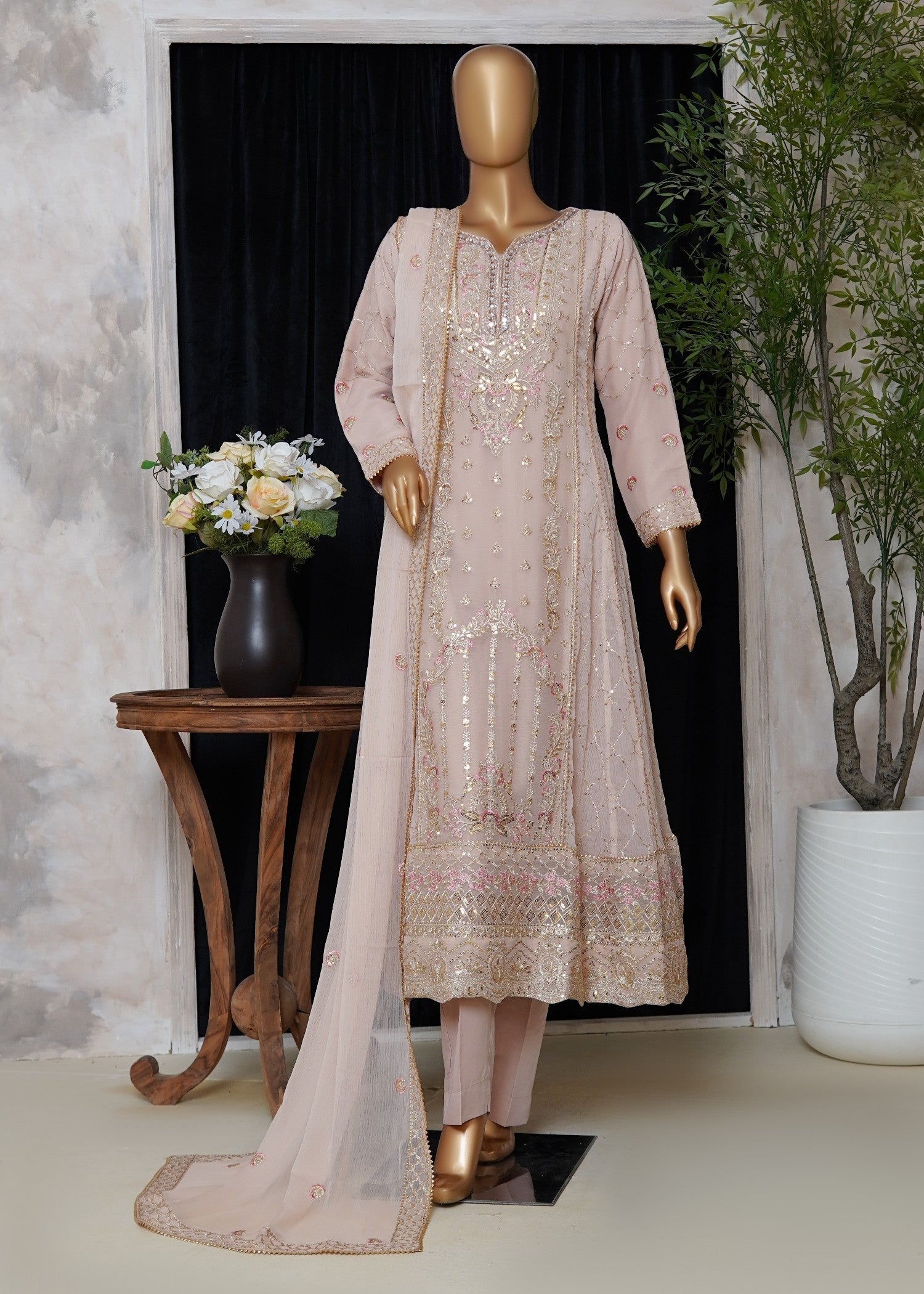 chiffon Pishwas in Beige
