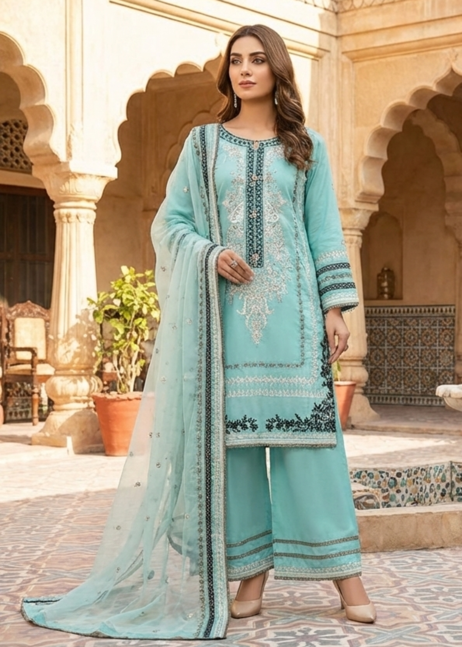 raw silk Kurta Set in Baby blue