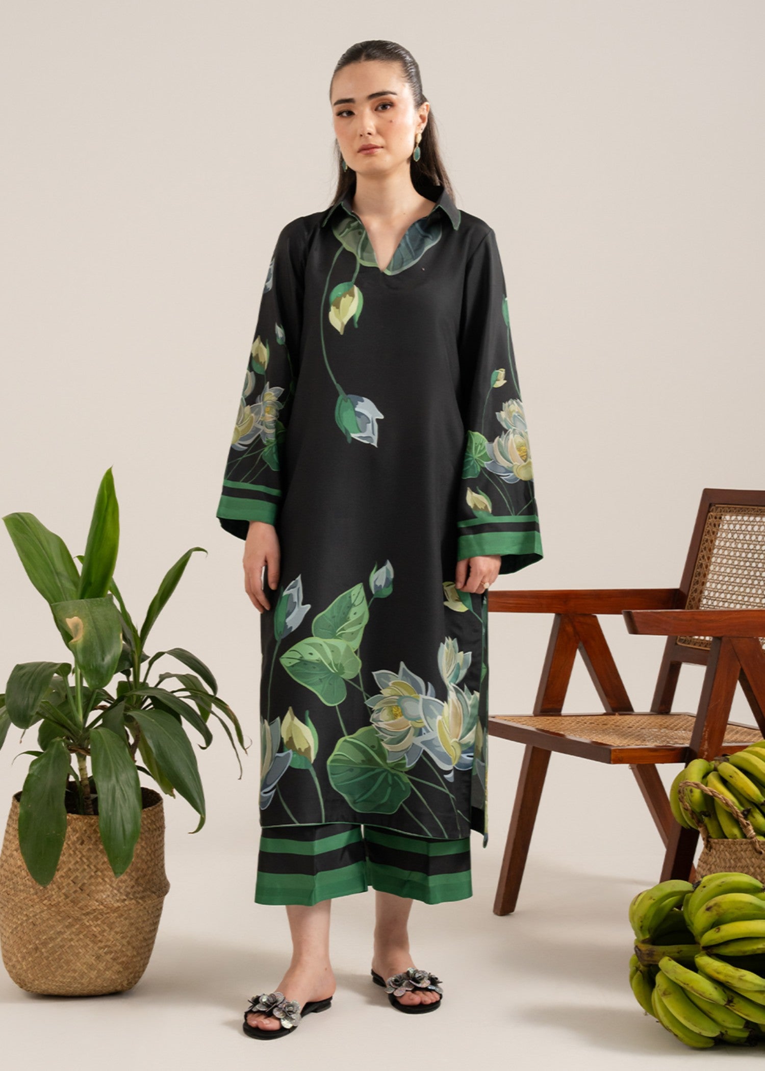 poly lawn Kurta Set in Green