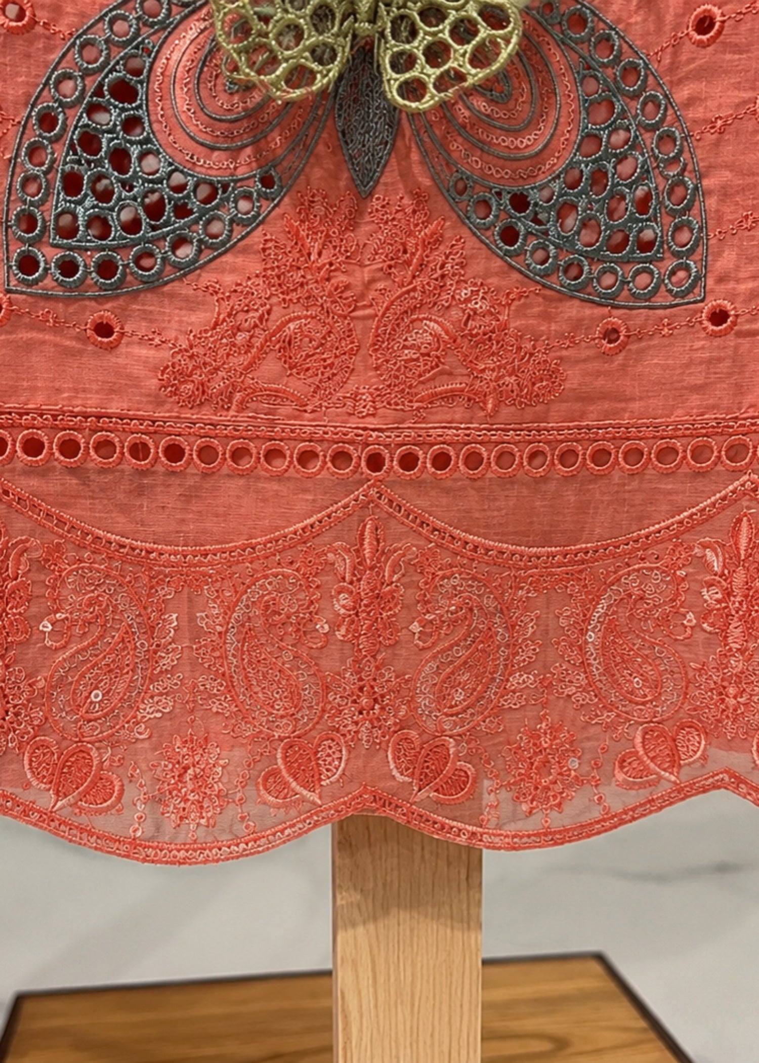 textured lawn Kurta Set in Coral orange