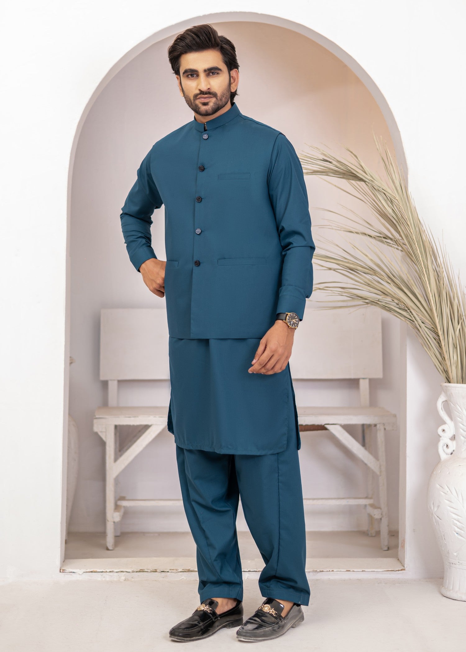 wash & wear Waistcoat in Steel blue
