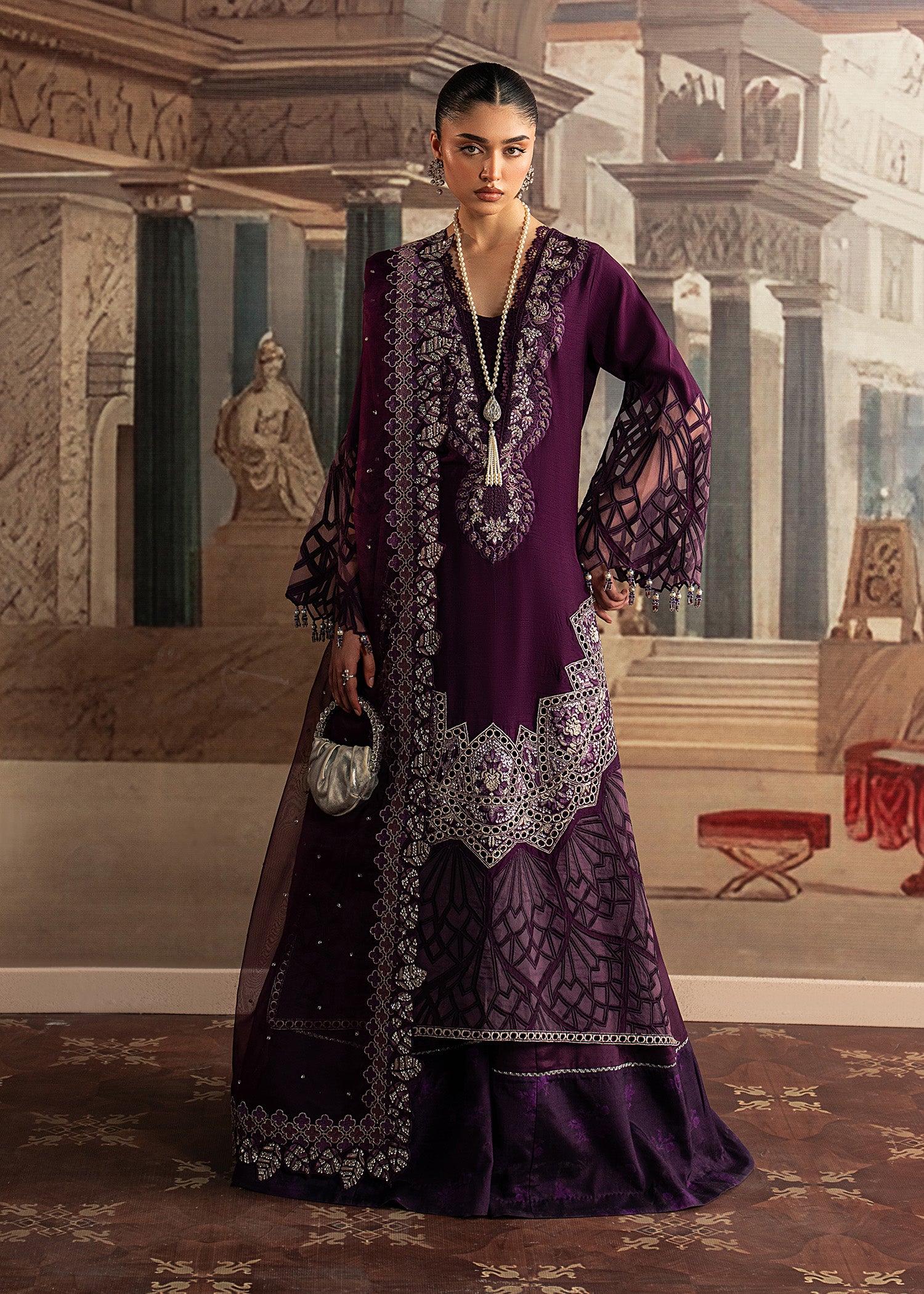 korean raw silk Sharara in Purple