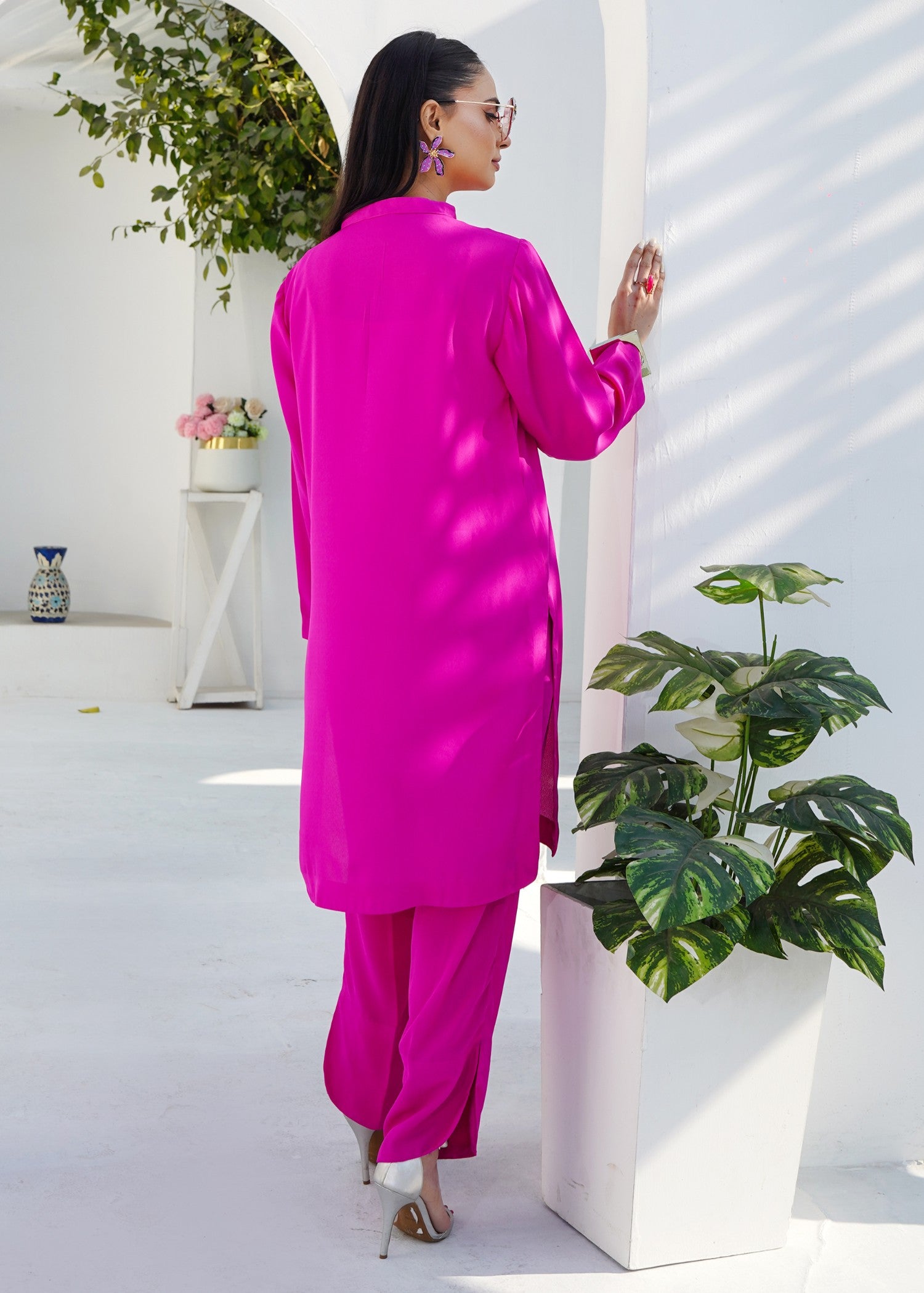 silk georgette Co Ord Sets in Magenta