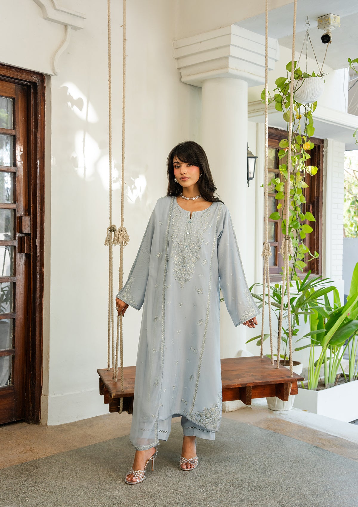 viscose Kurta Set in Sky