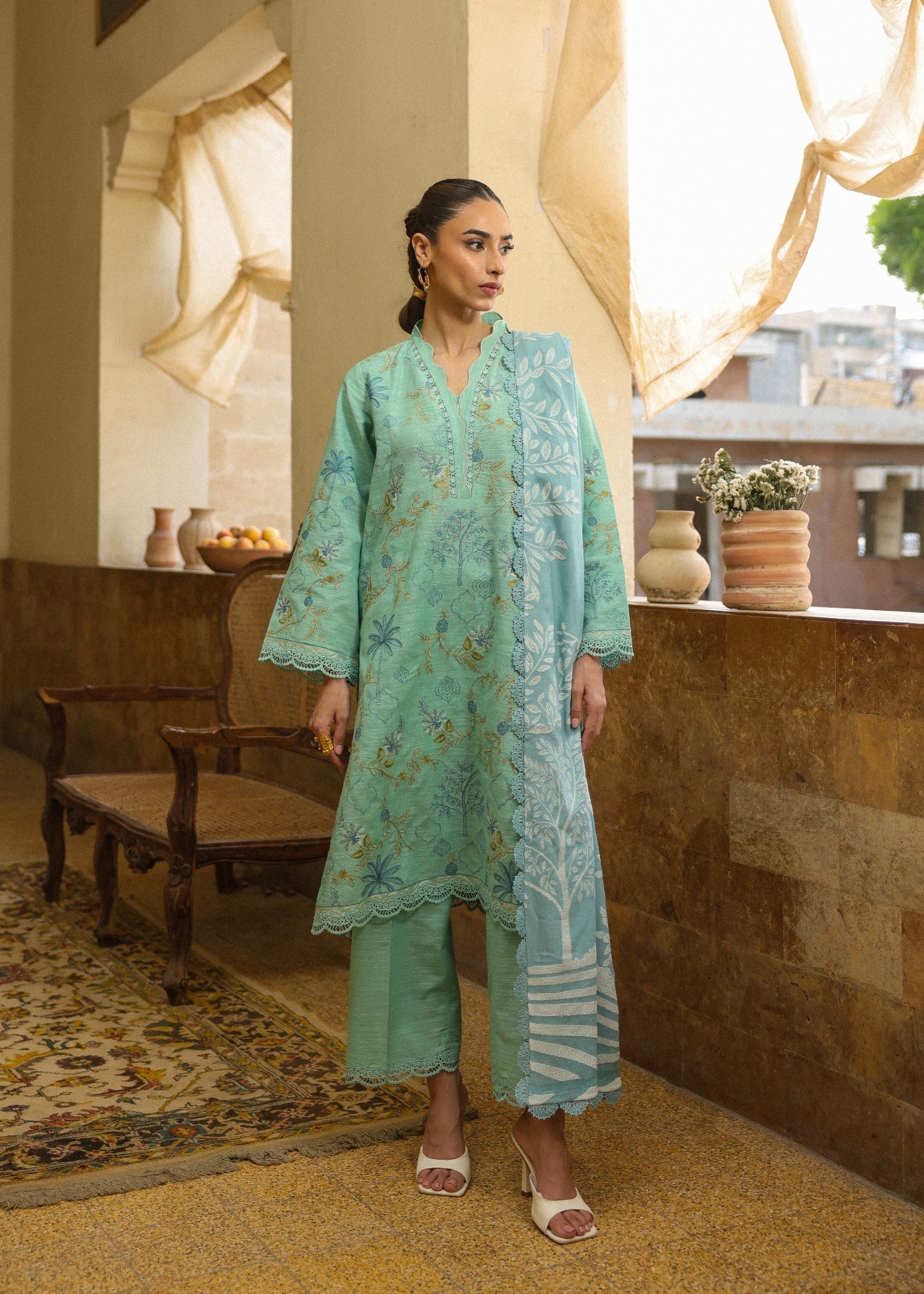 khaddar Unstitched in Aquamarine