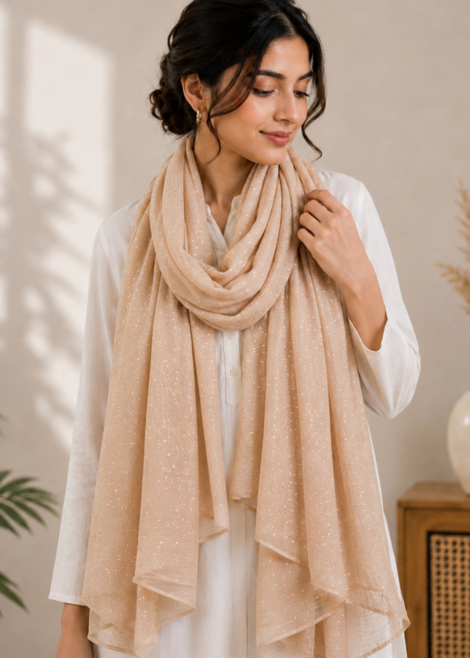 slub lawn Hijab in Cream