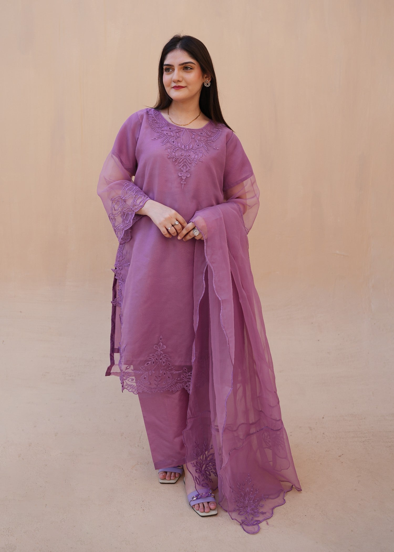 organza Kurta Set in Purple ash