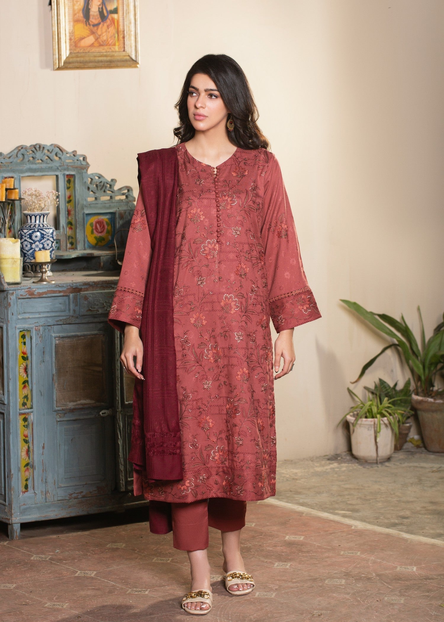 jacquard Unstitched in Coral pink