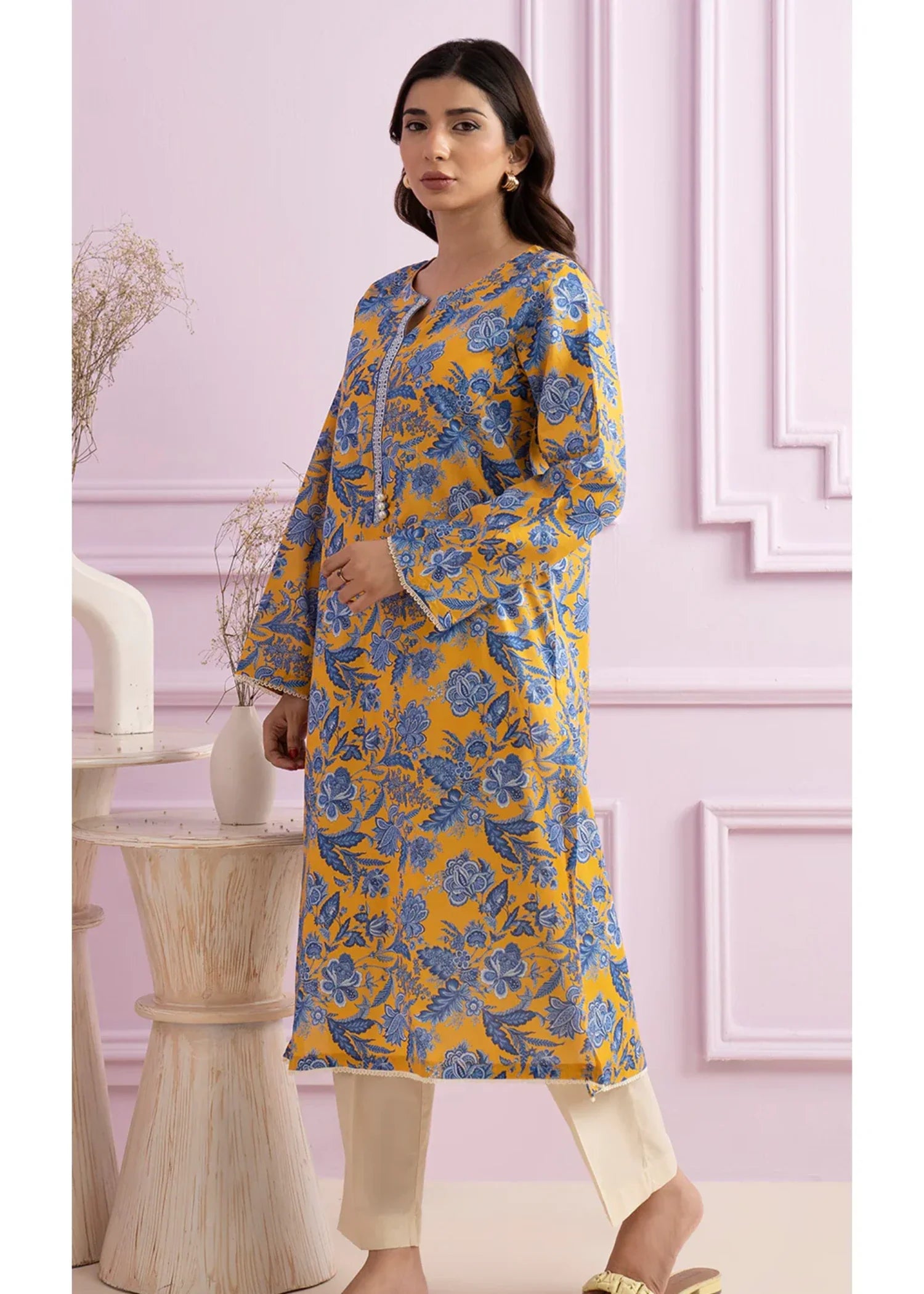 lawn Kurti in Yellow