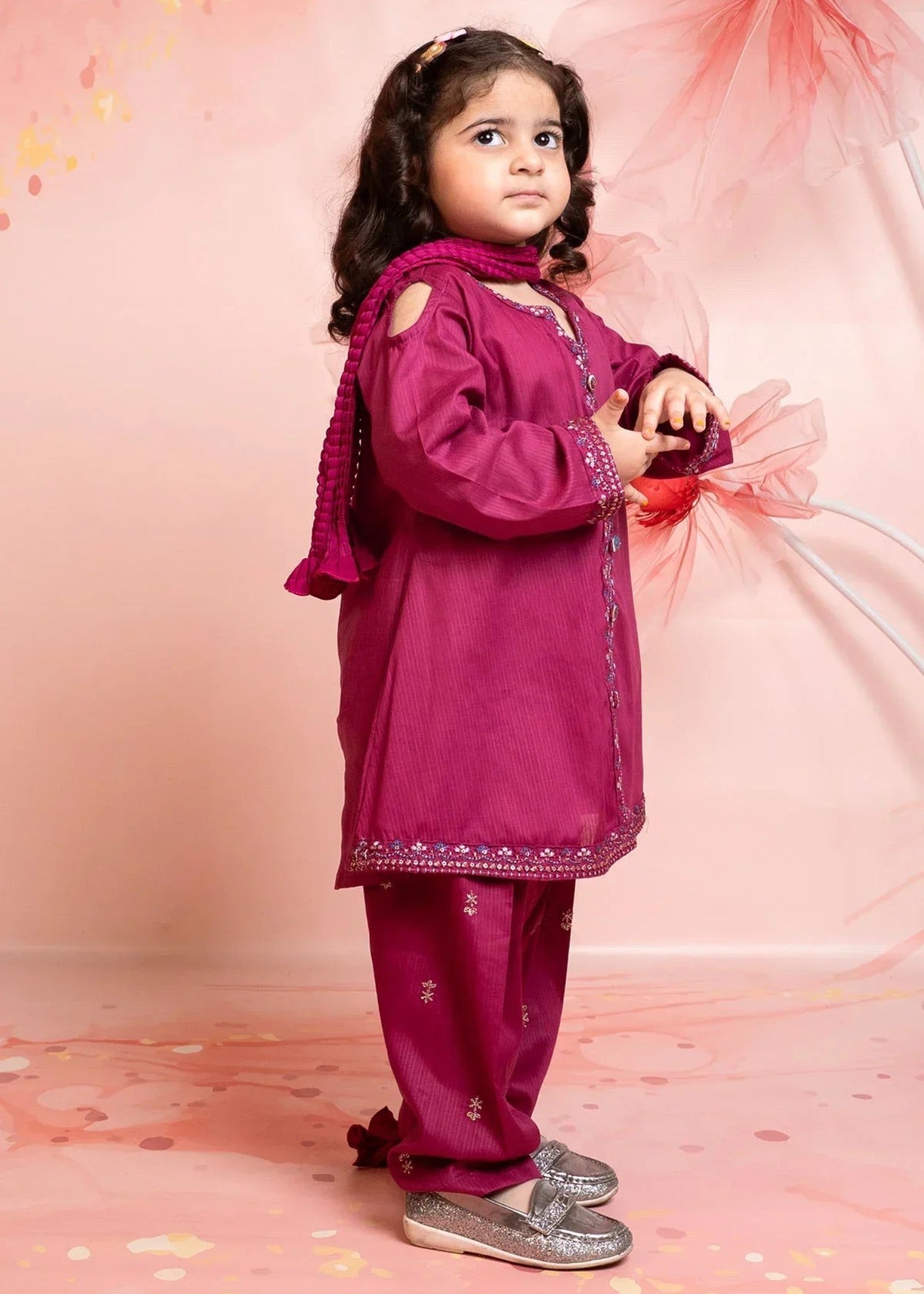 cotton Short Frock in Burgundy