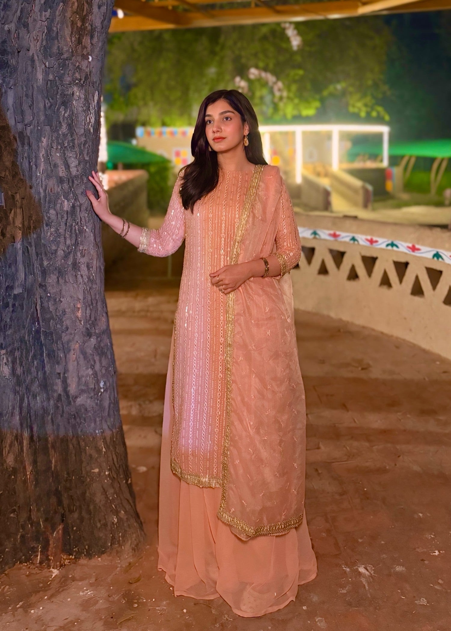 bemberg crinkle chiffon Sharara in Peach pink