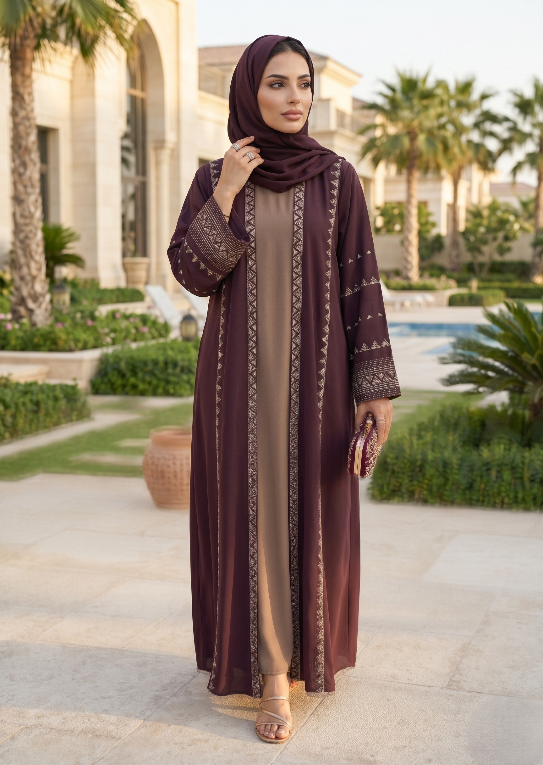 nidha Abaya in Maroon