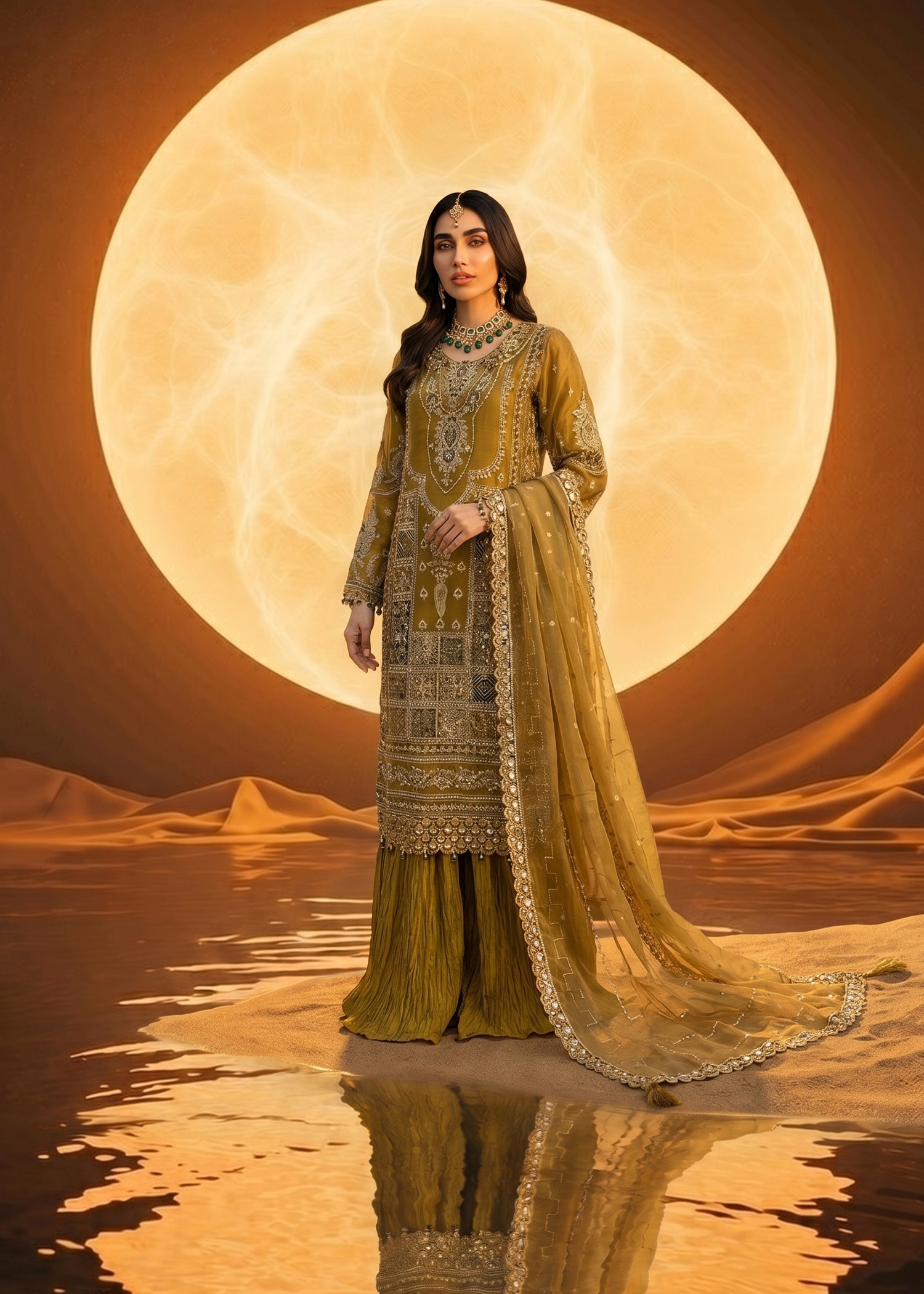 organza Lehenga in Mustard