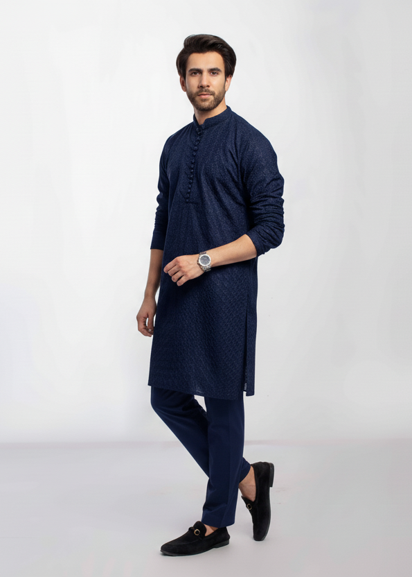 chikankari cotton Kurta Set in Navy blue by Decuir
