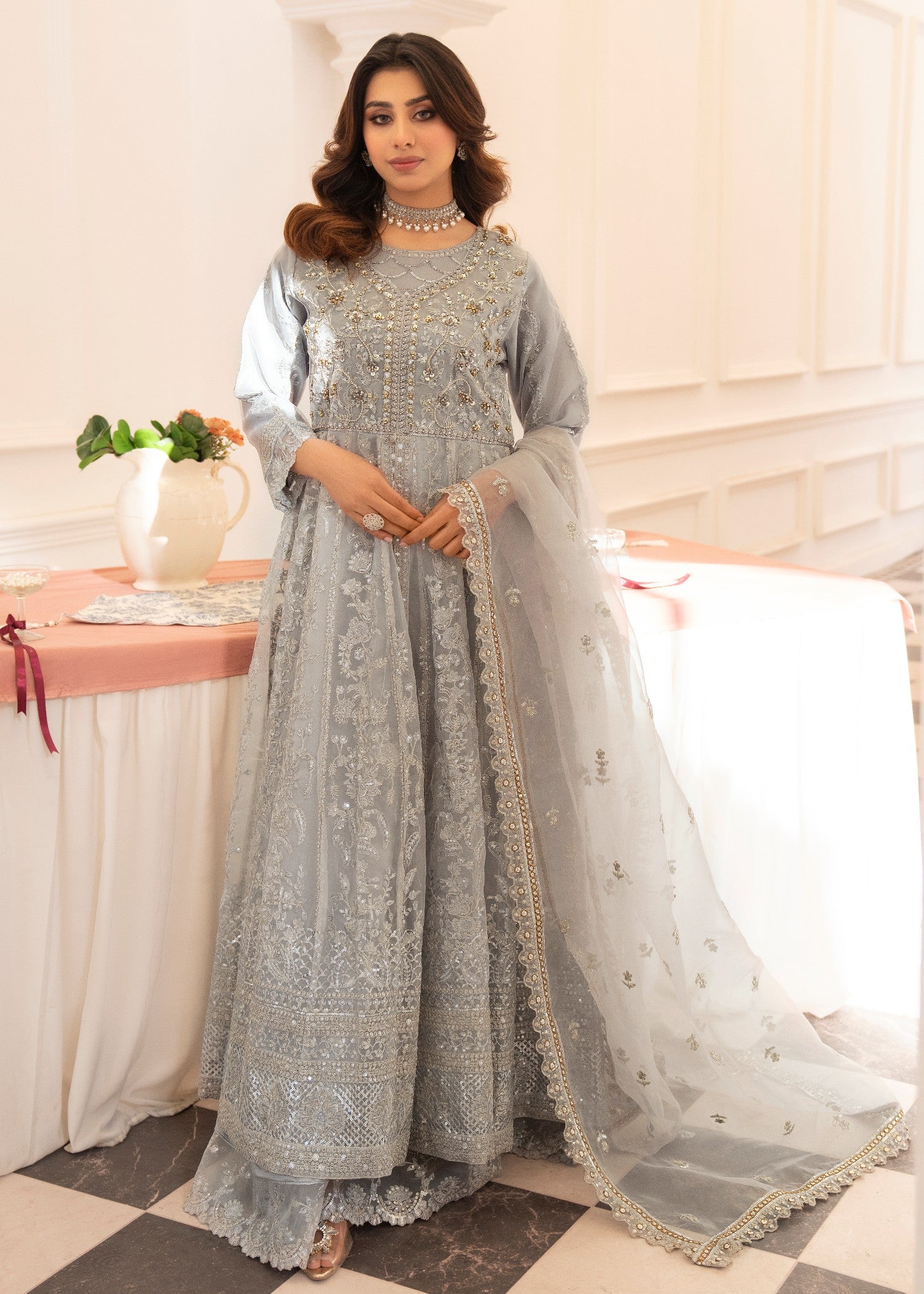 organza Maxi in Duck egg grey