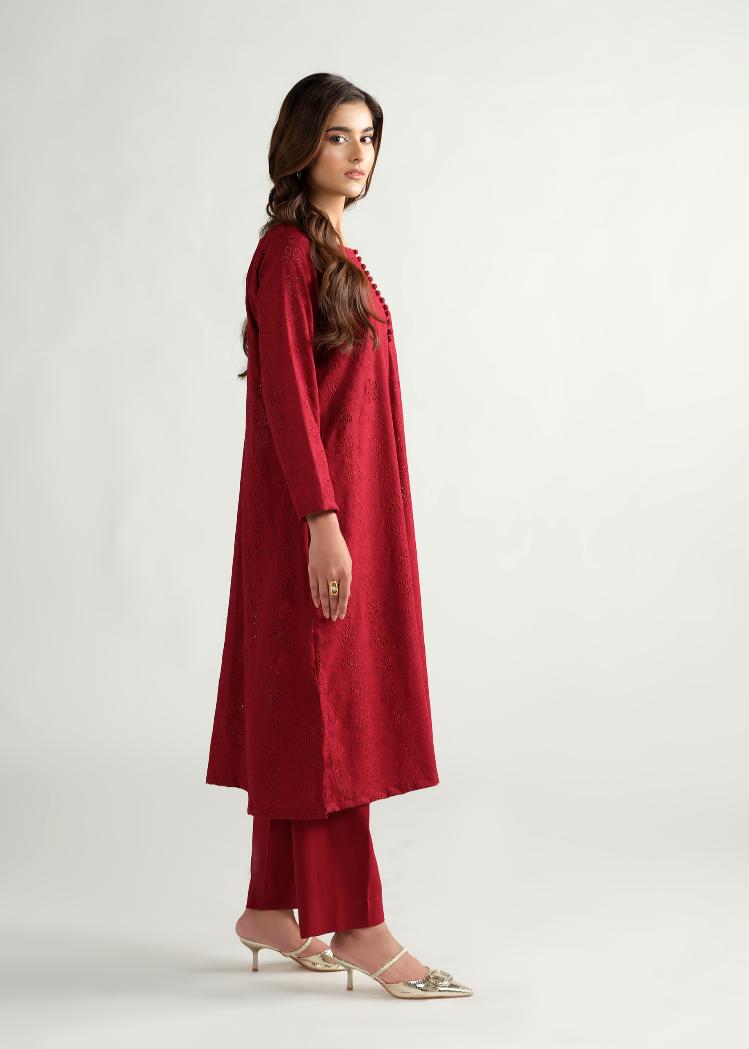 marina linen Kurta Set in Maroon