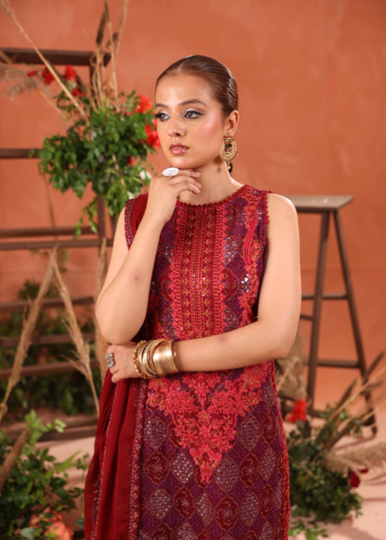 chiffon Kurta Set in Rosewood