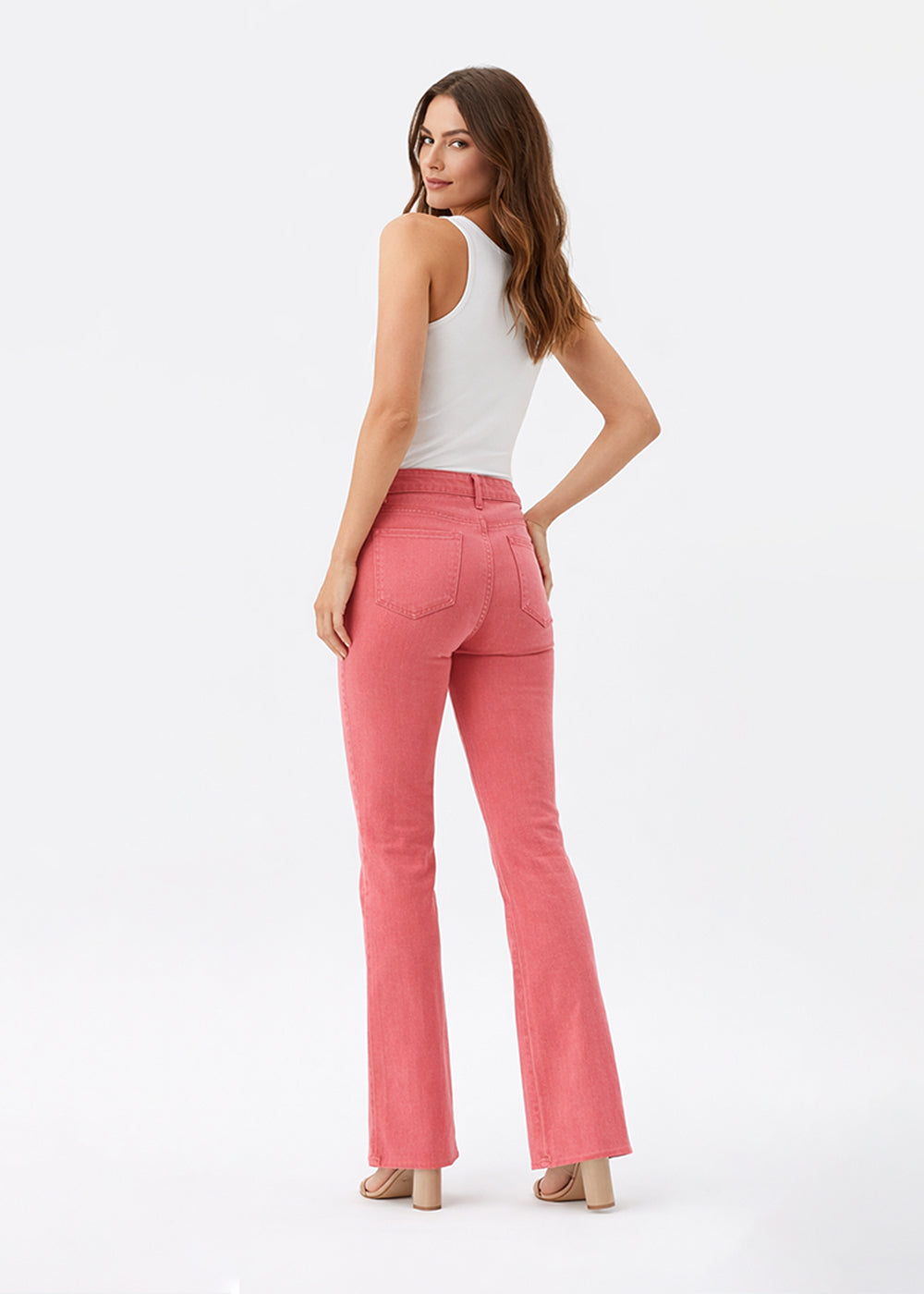 cotton Jeans in Coral pink