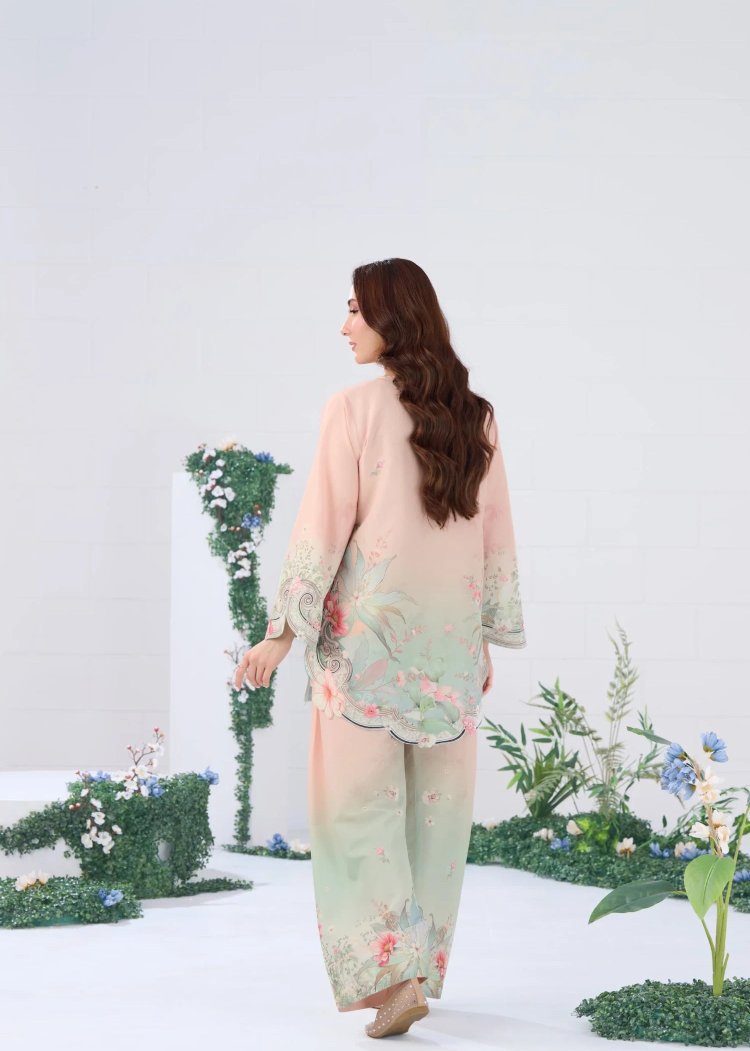 raw silk Kurta Set in Pink, mint green