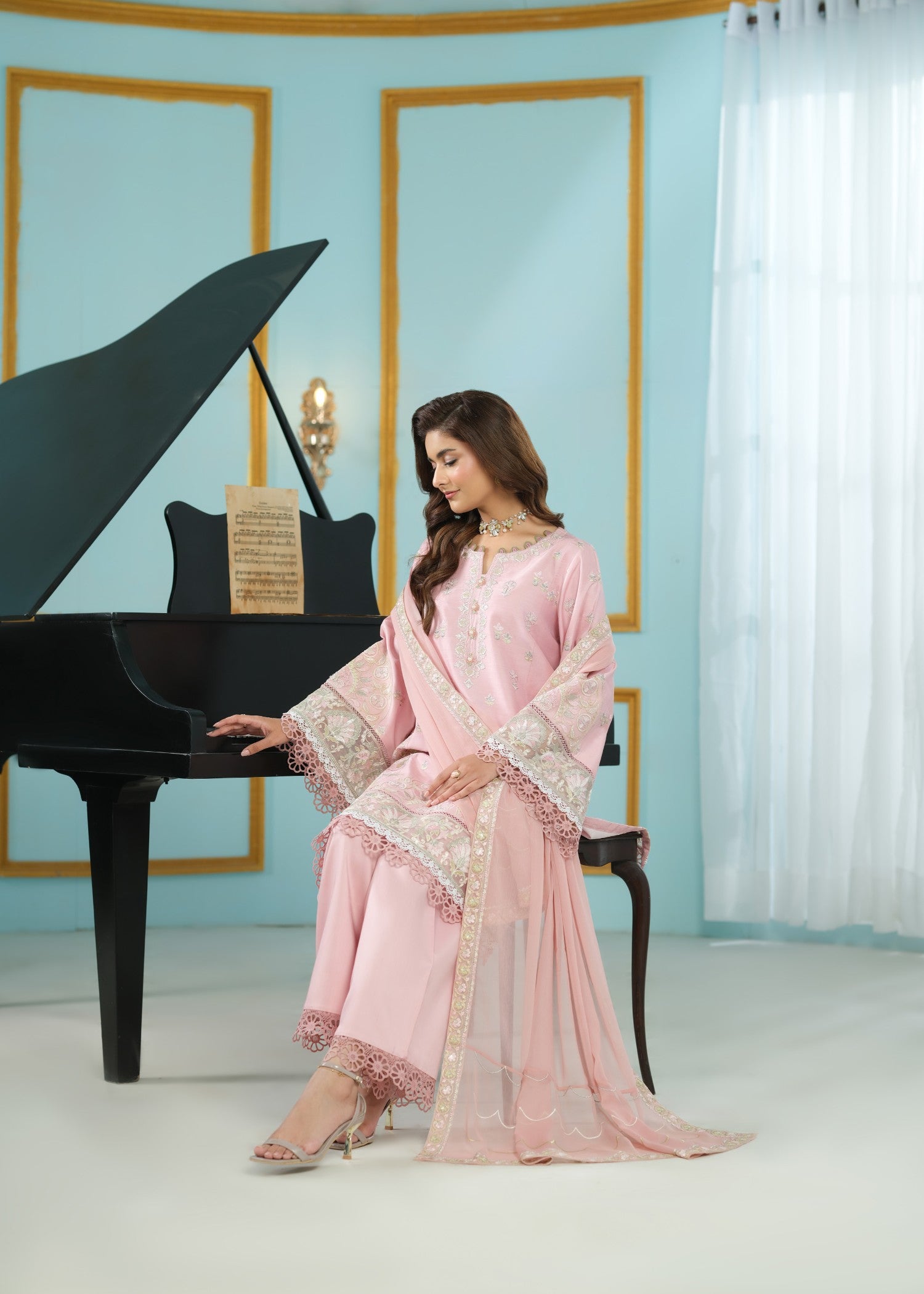 cambric cotton Kurta Set in Pink