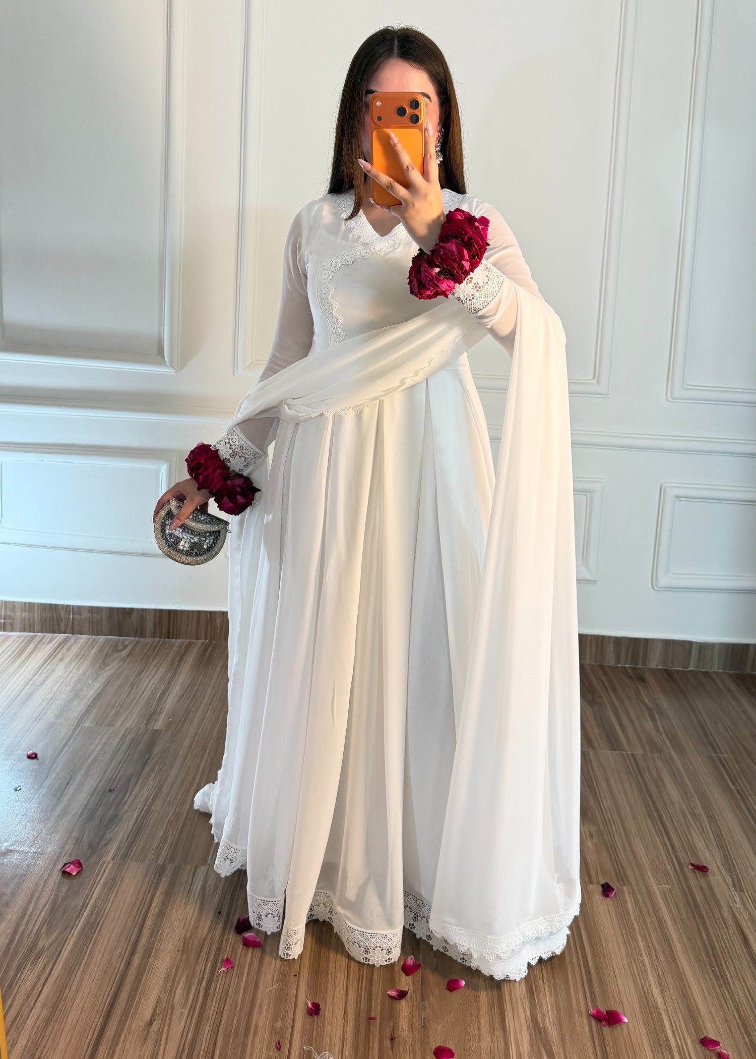 georgette chiffon Angrakha in Off-white