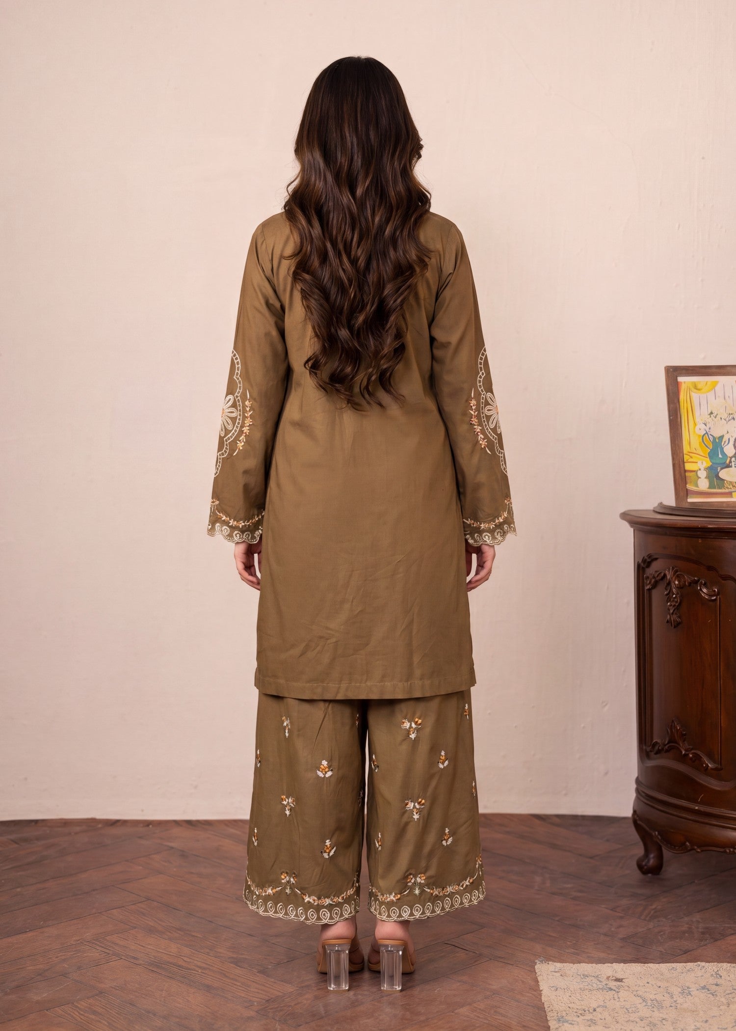 lawn Kurta Set in Camel brown