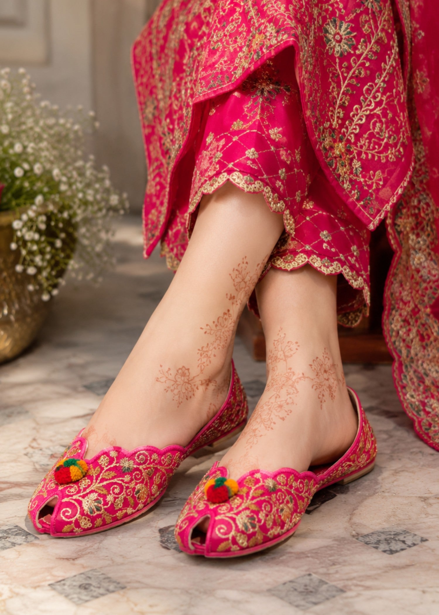 Khussa in Fuchsia pink by - High Quality Women Khussa TPV5742