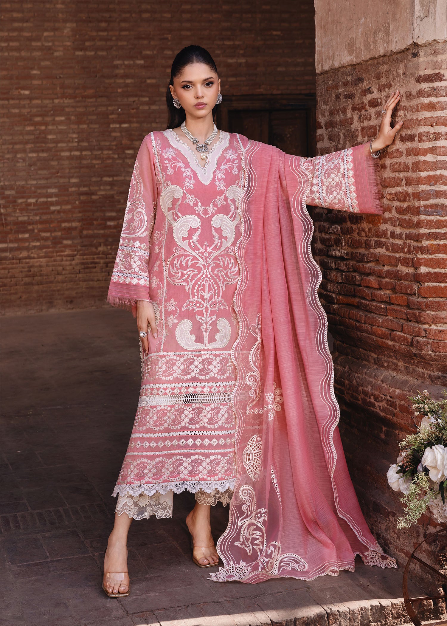 paper lawn Kurta Set in Blush pink