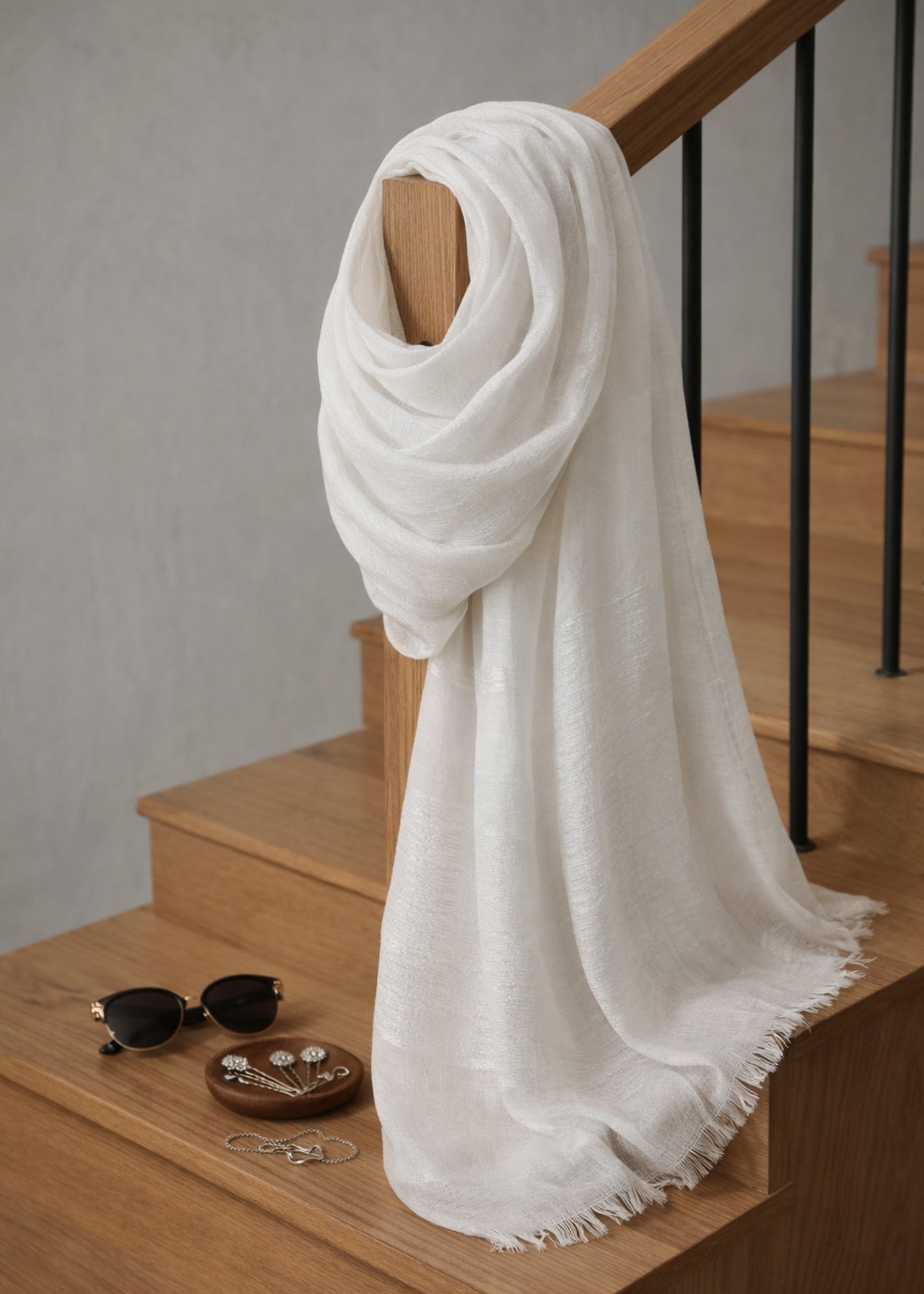 slub linen Hijab in Off-white