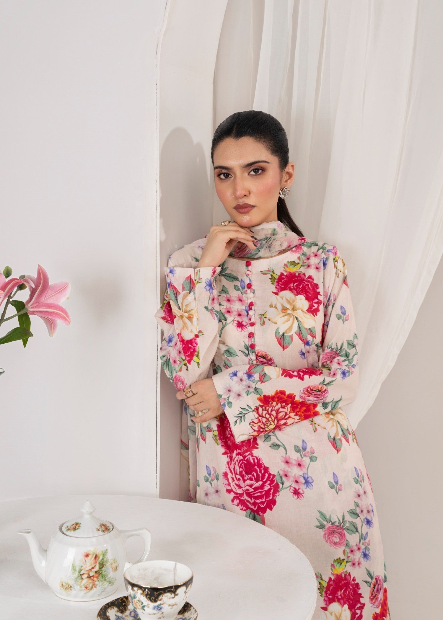 lawn Sharara in Off-white