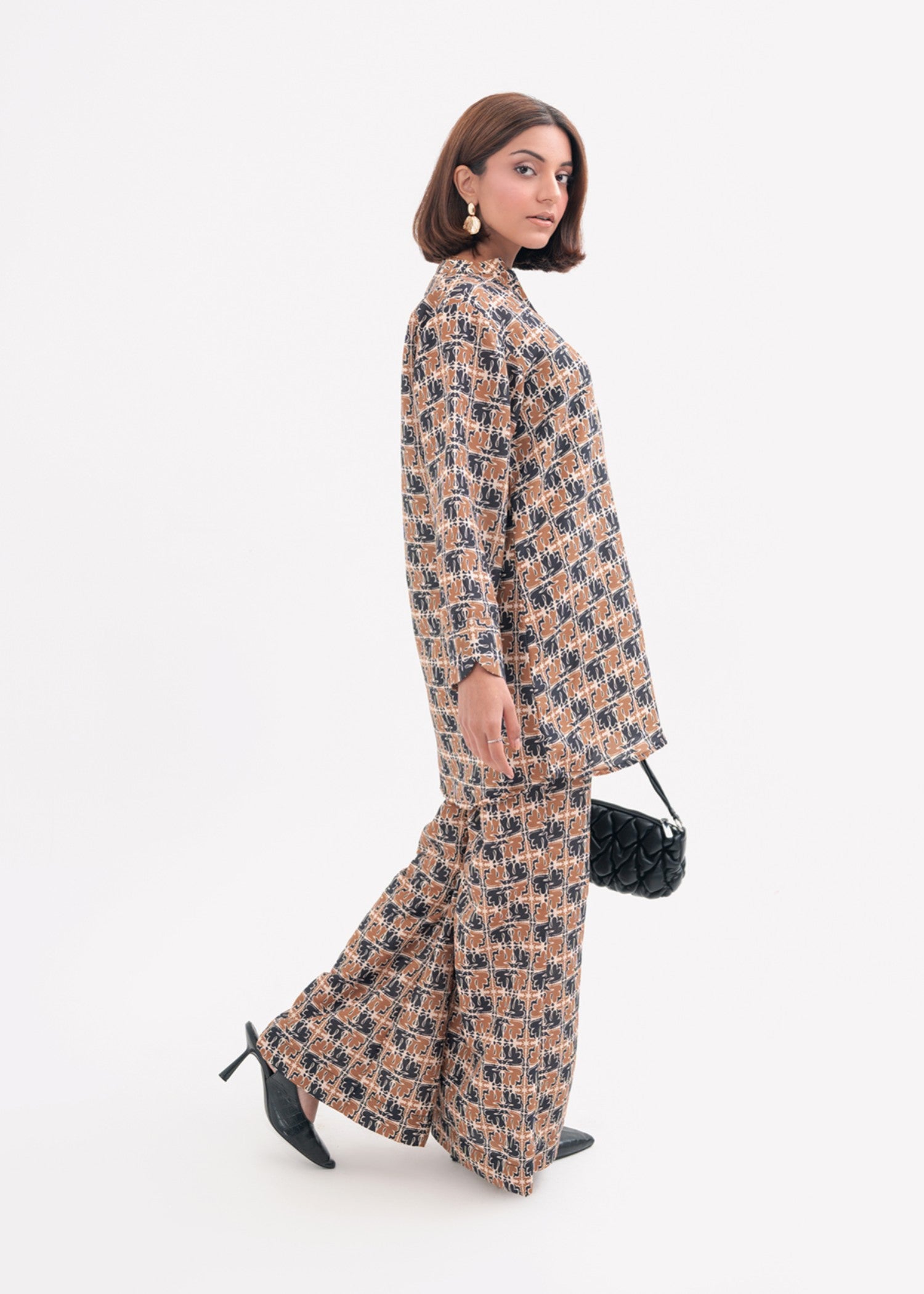 silk finish lawn Co ord Sets in Bistre brown
