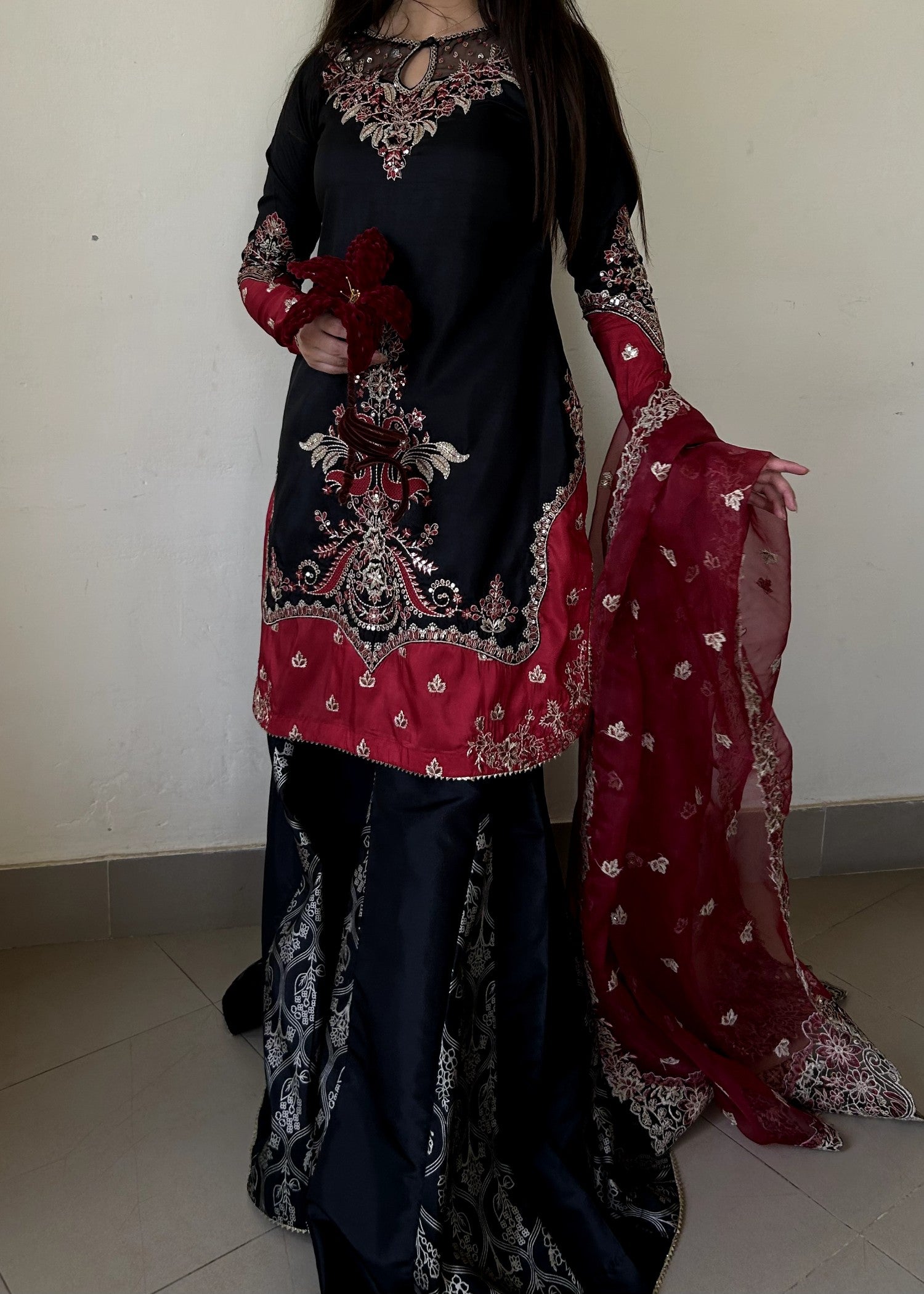 silk Sharara in Black