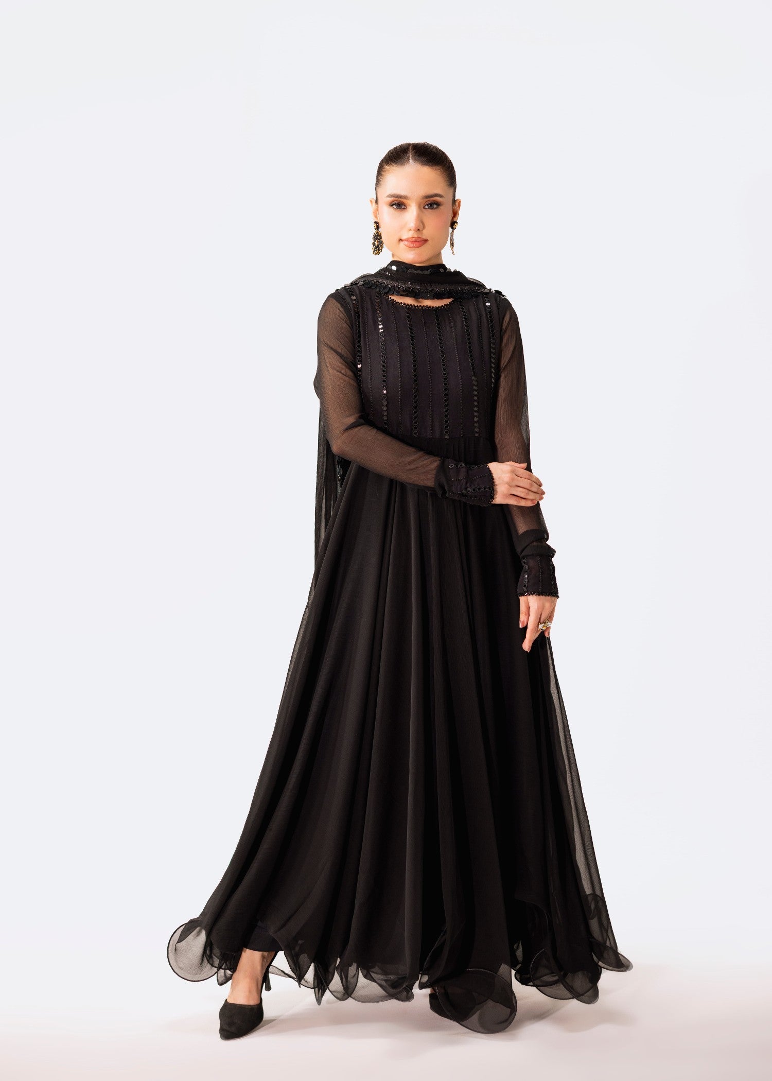 chiffon Pishwas in Black