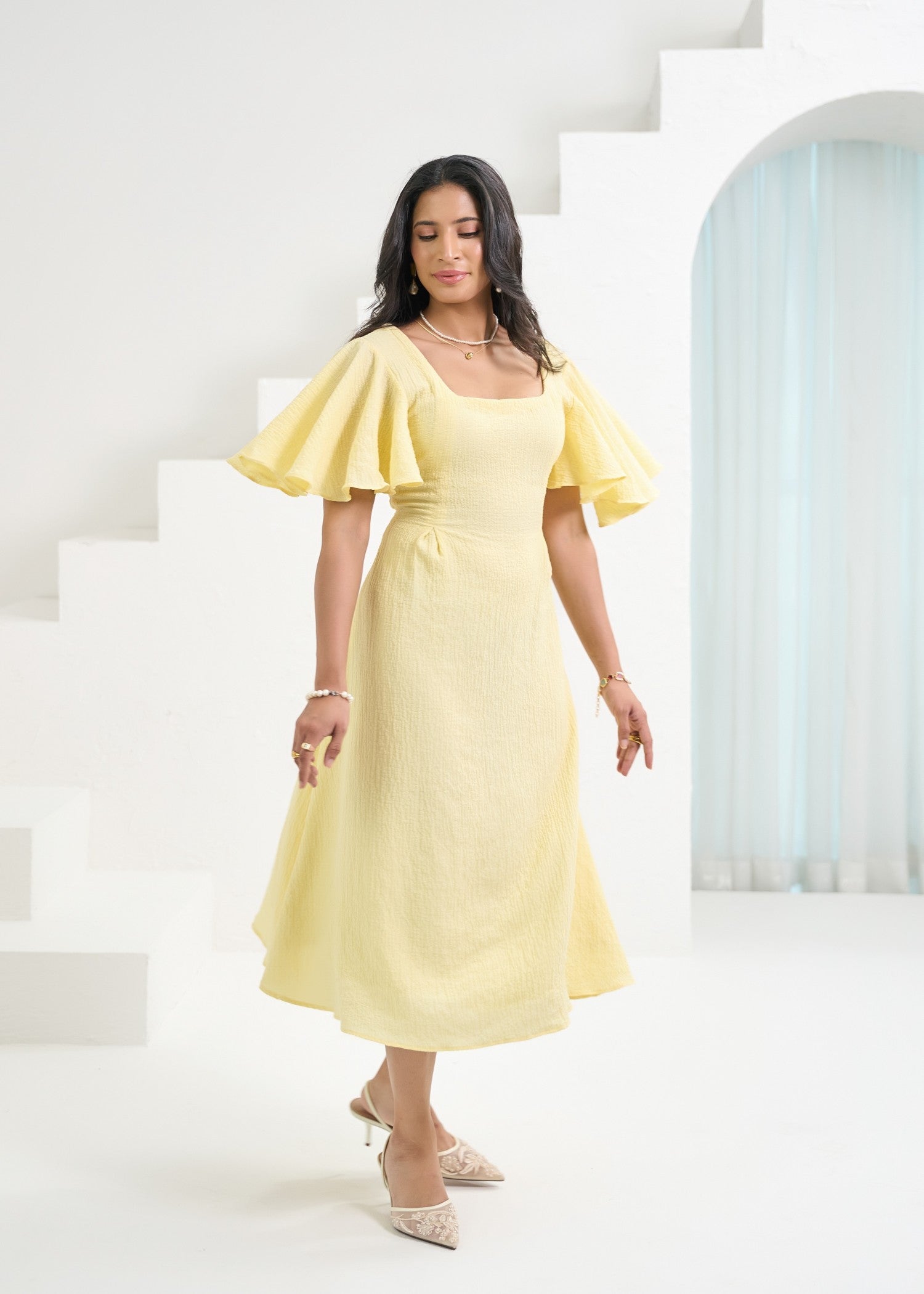 crepe georgette Dress in Light yellow