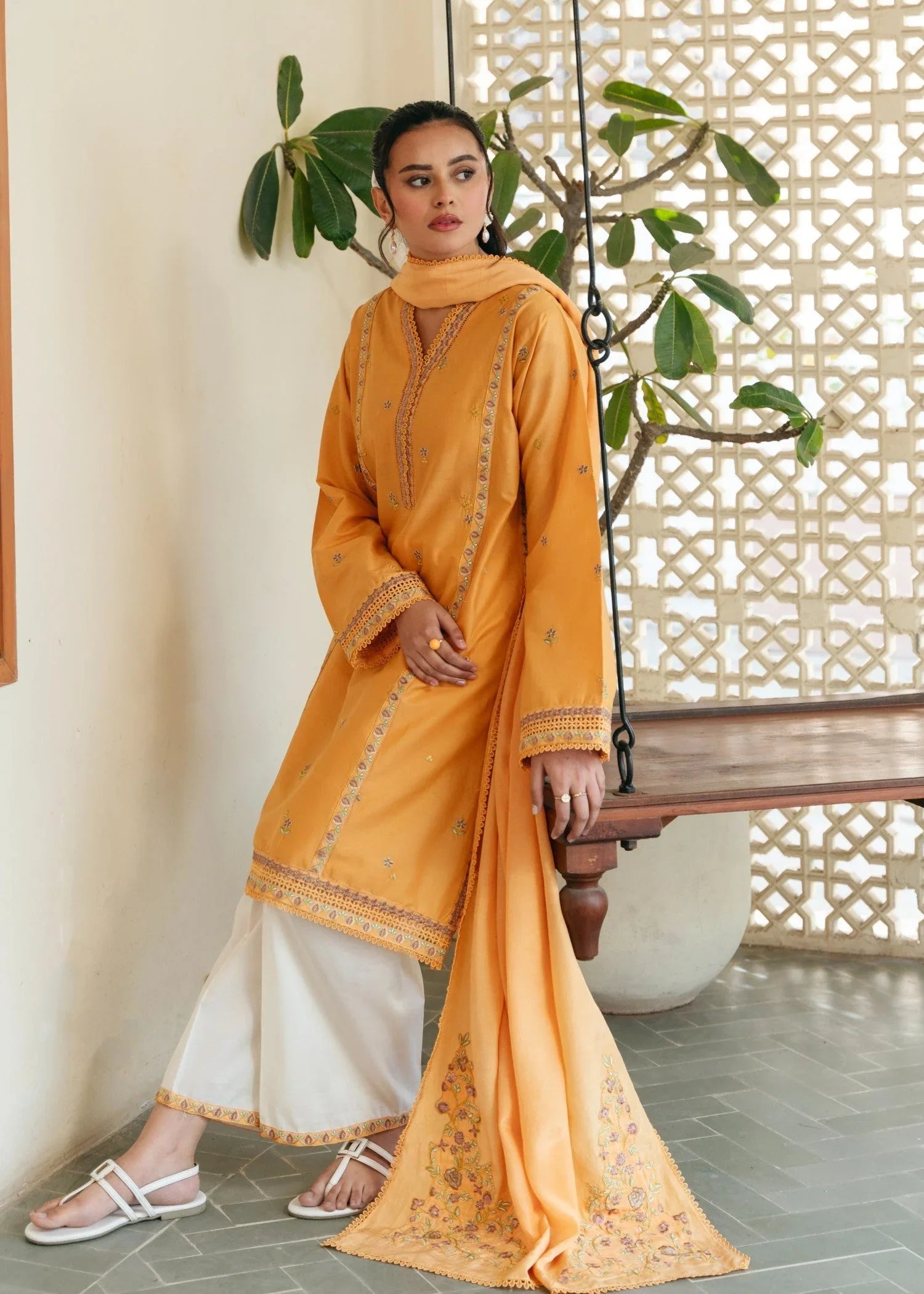 lawn Kurta Set in Pumpkin orange