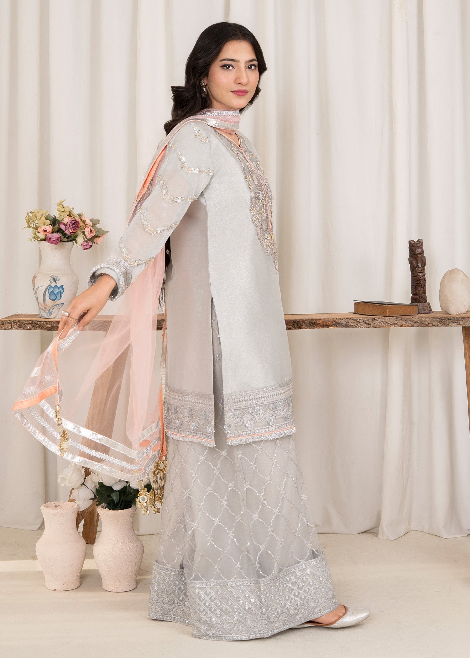 tissue Sharara in Slate grey