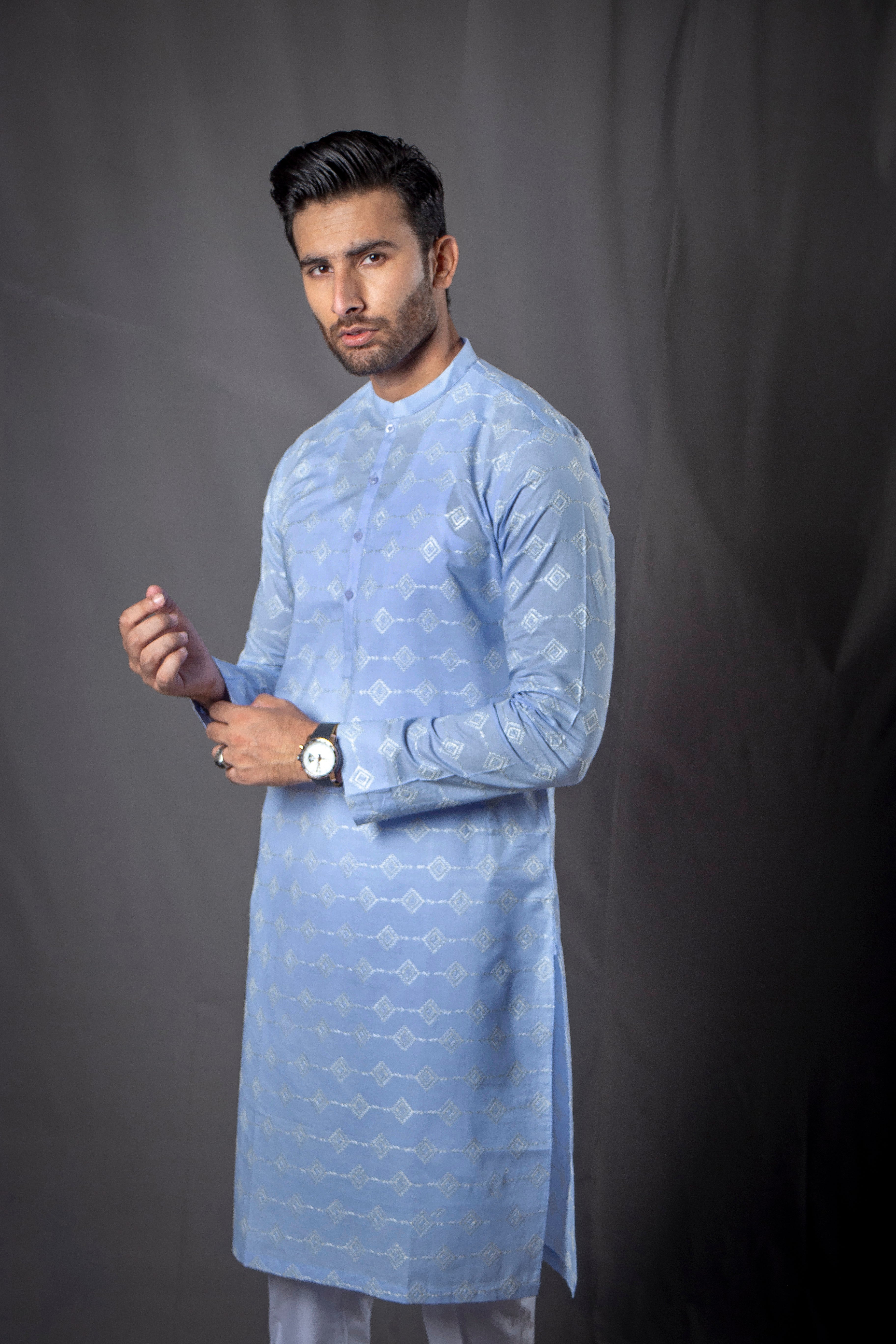 schiffli Kurta in Ice blue