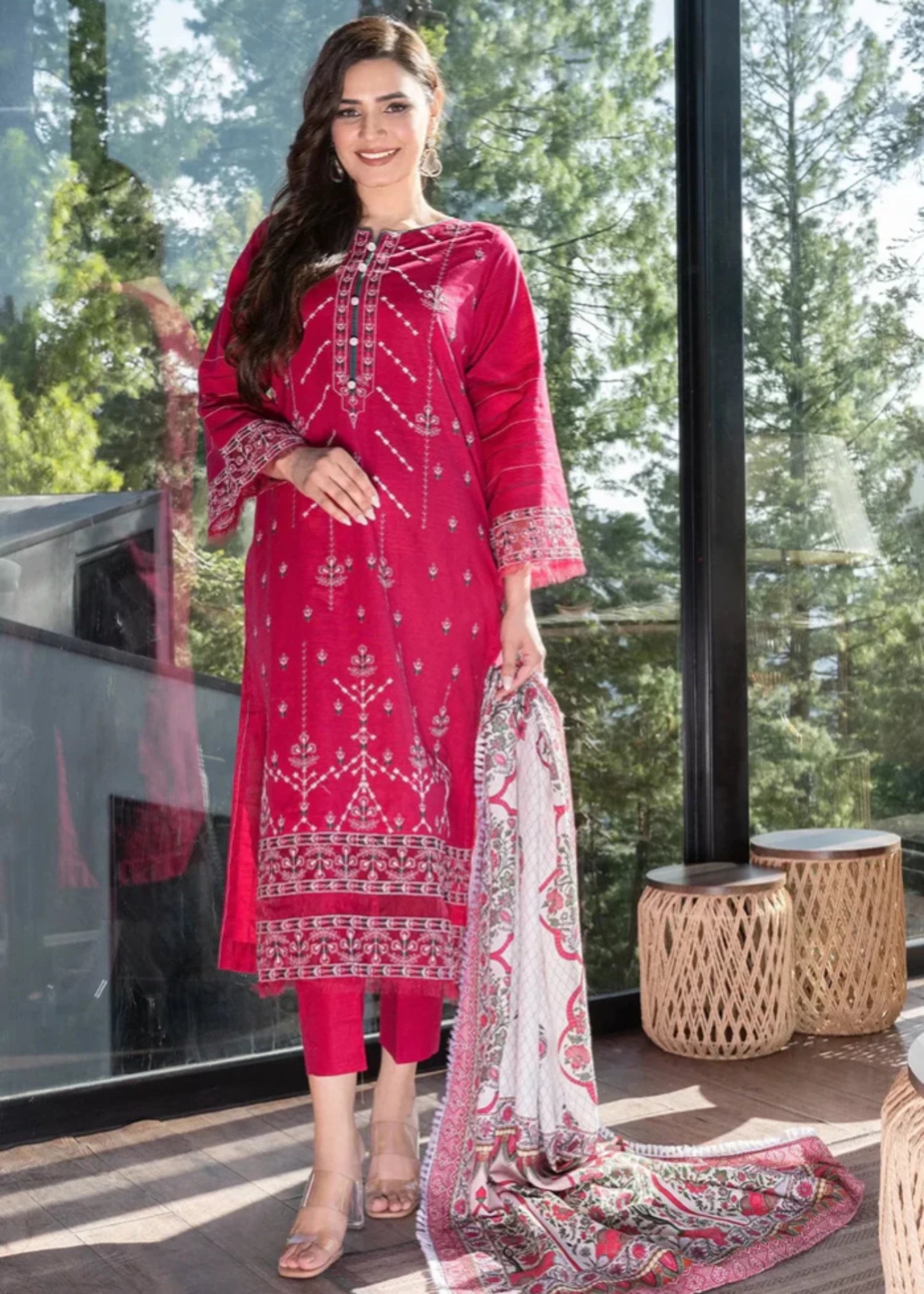 khaddar Unstitched in Maroon