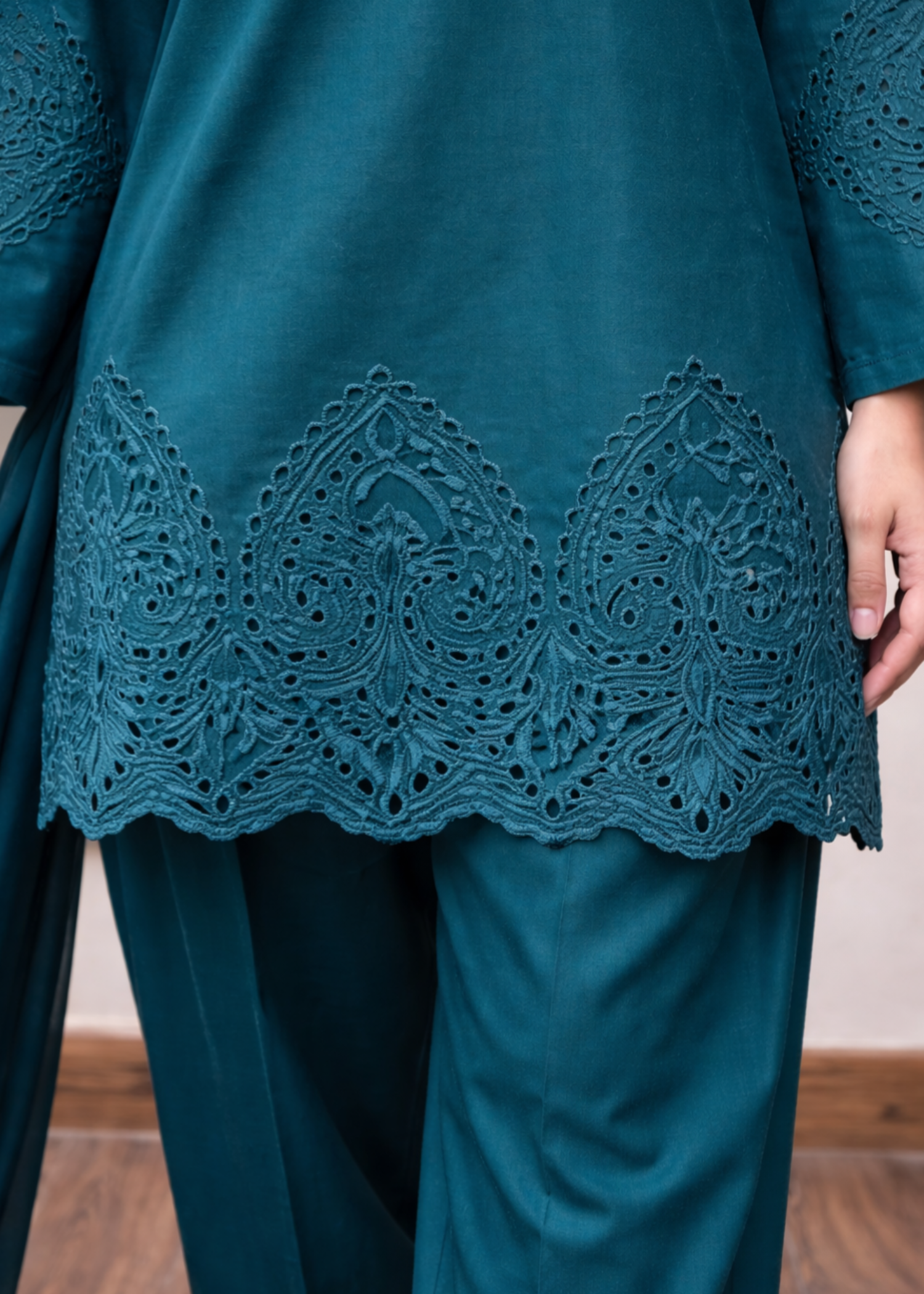 lawn cotton Kurta Set in Teal