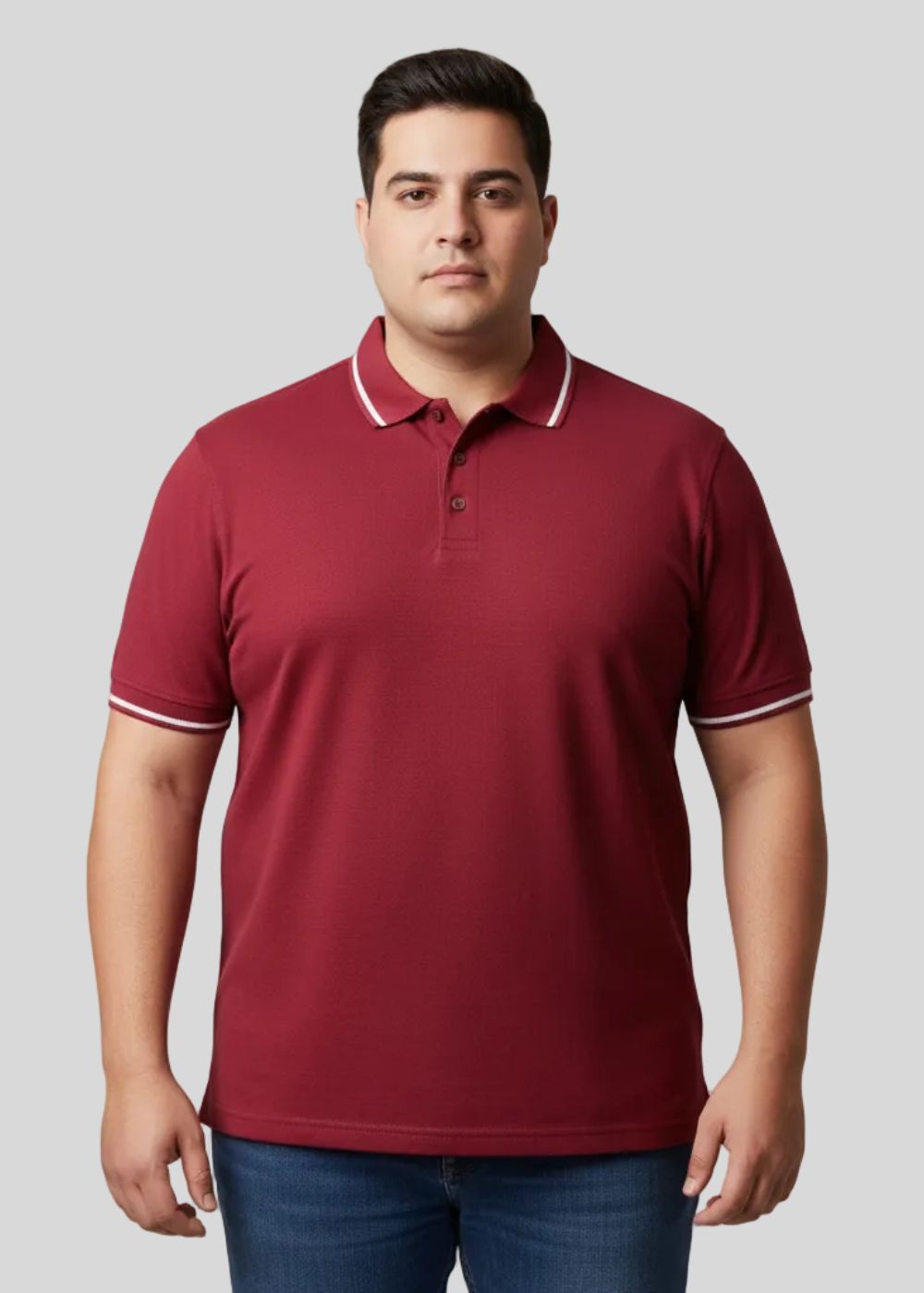 cotton pique Polo Shirt in Maroon by Plus Size