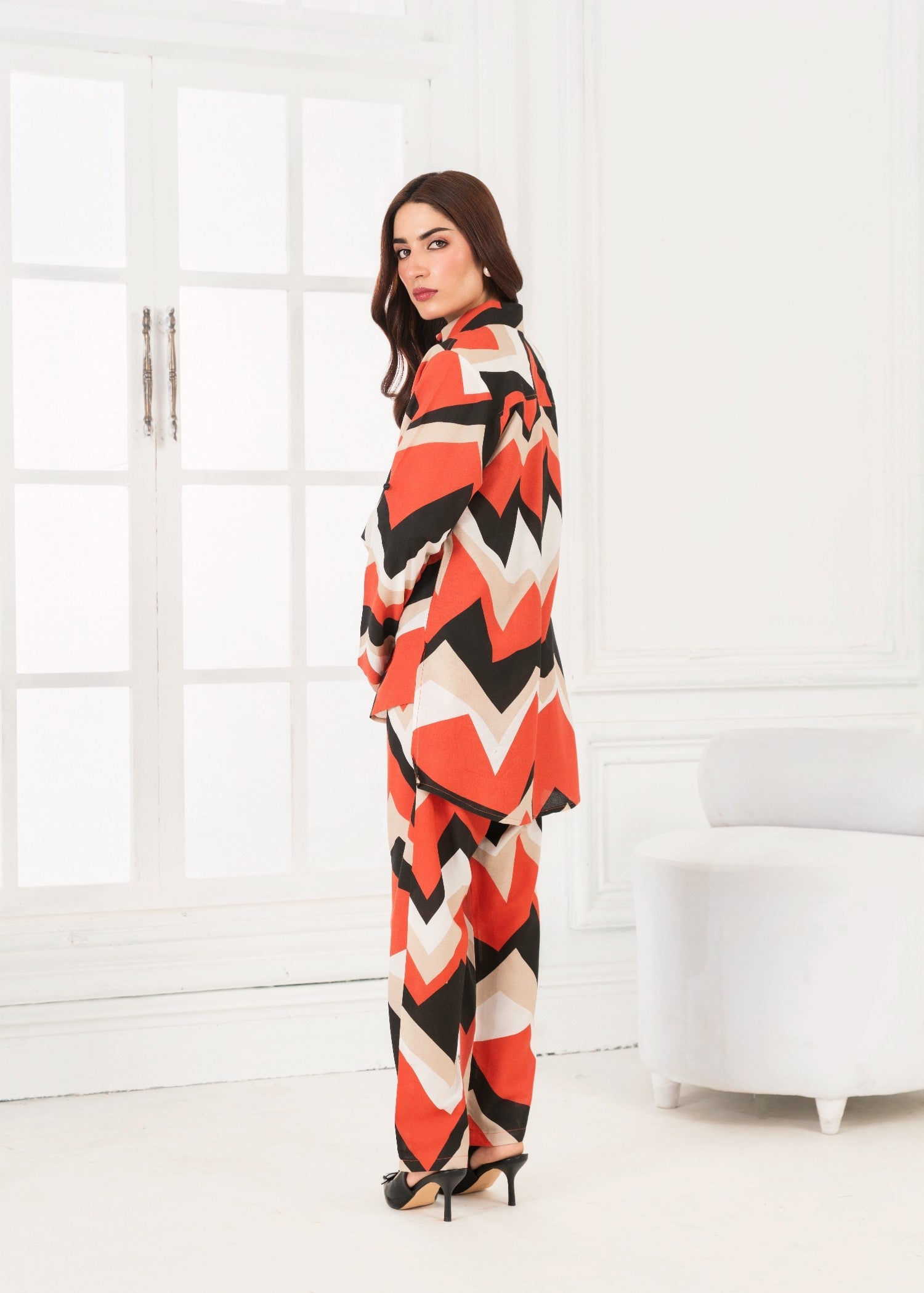 georgette Co Ord Sets in Coral orange