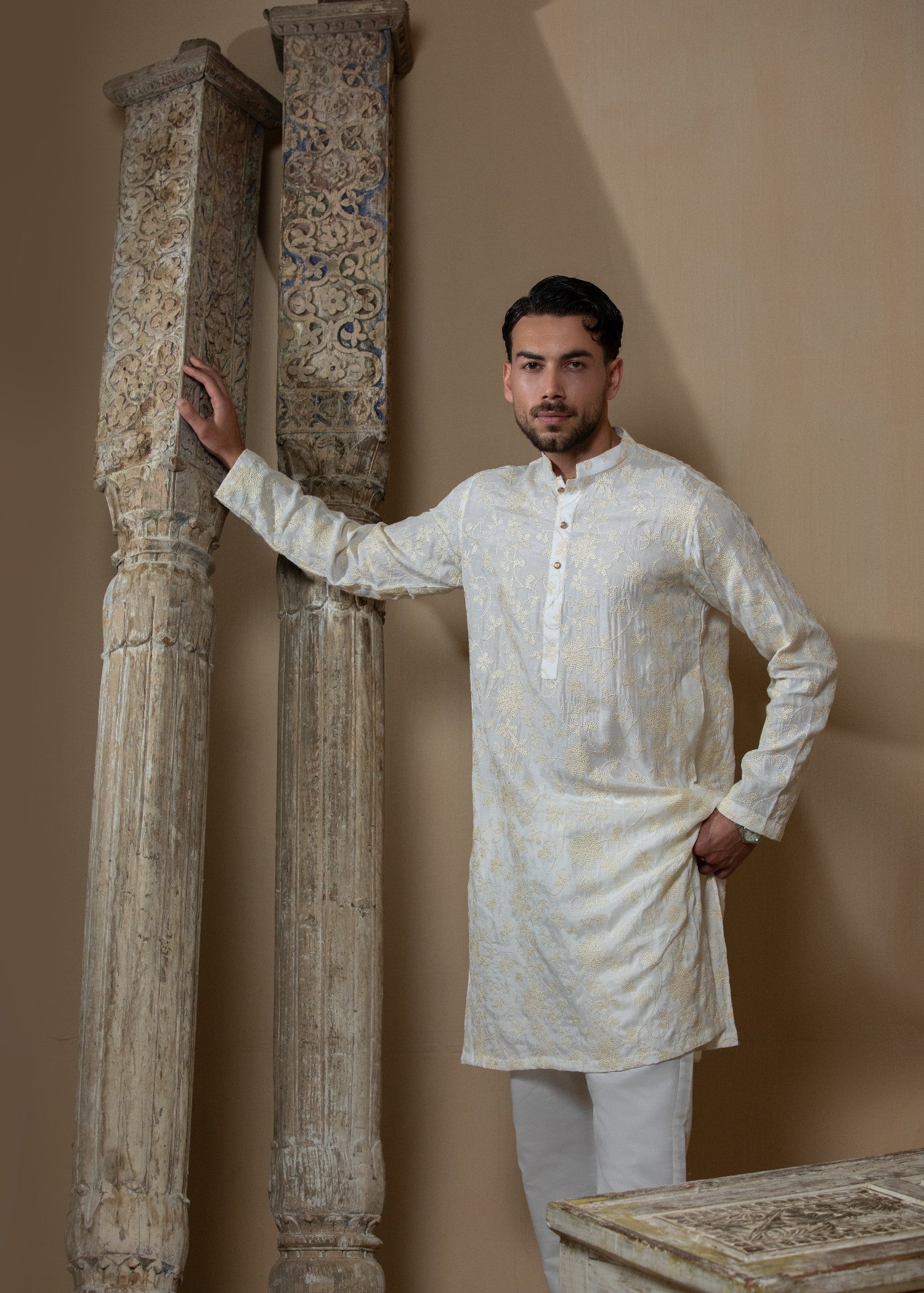 pk raw silk Kurta Set in Ivory