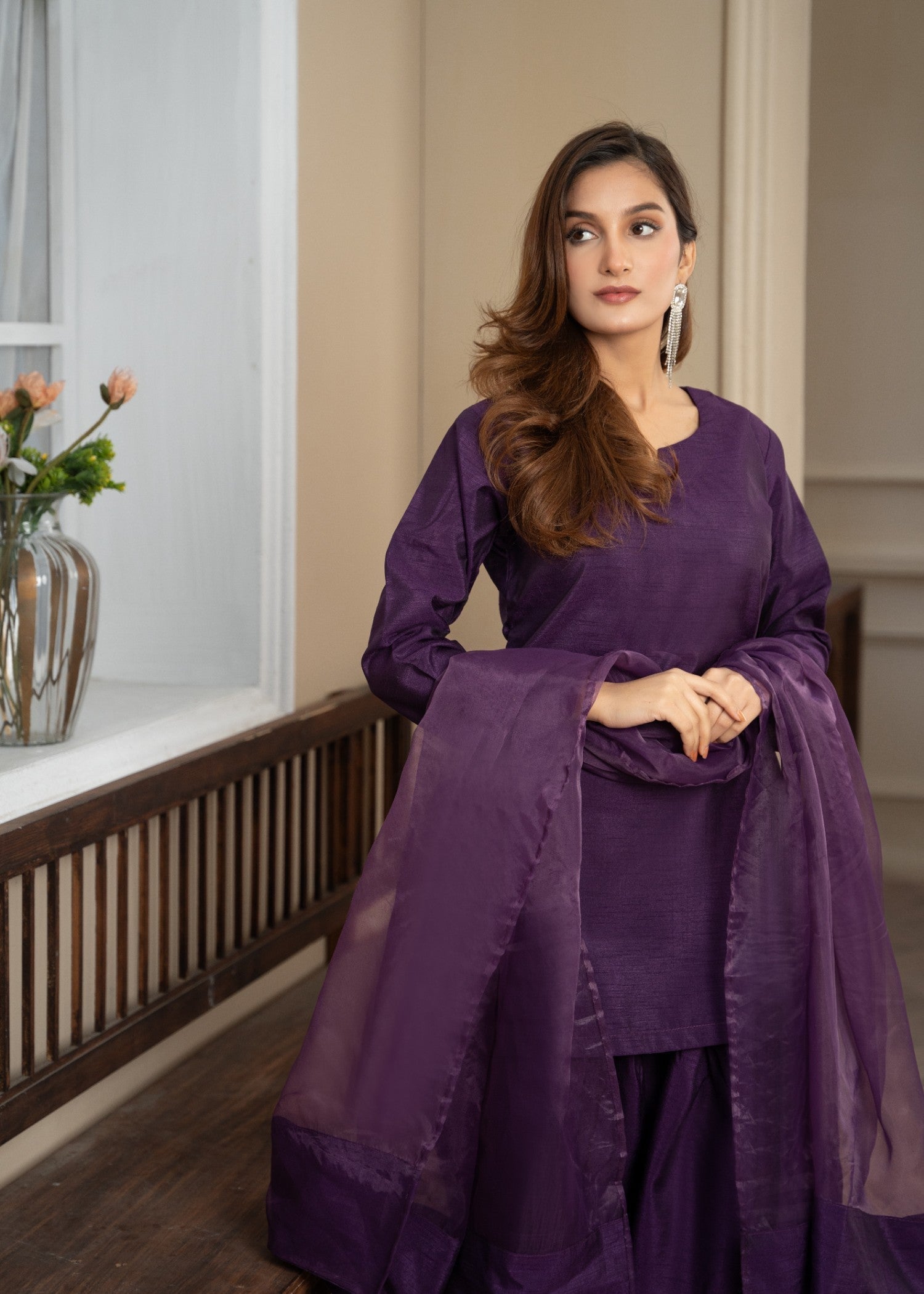 raw silk Kurta Set in Plum