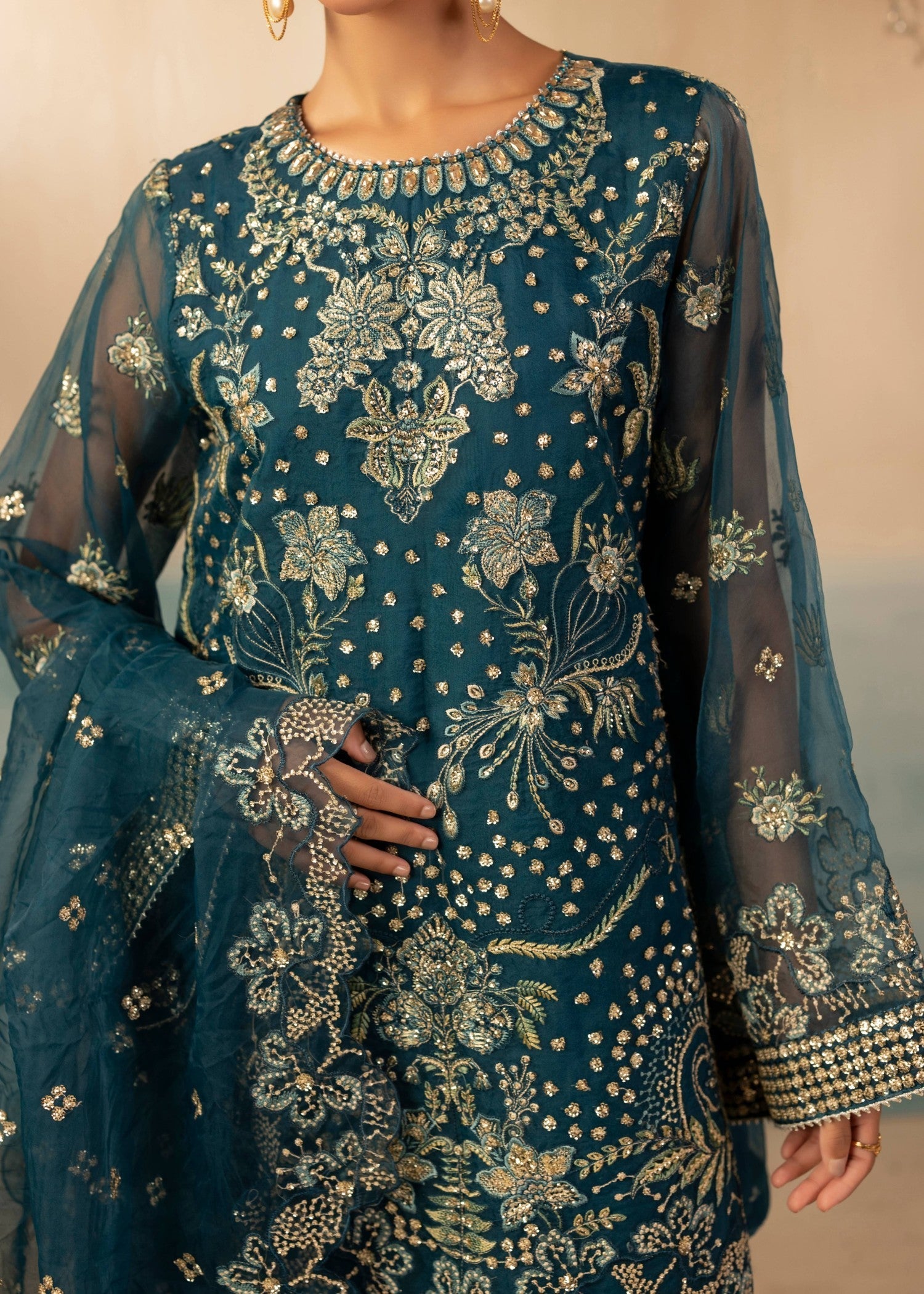 organza Kurta Set in Teal