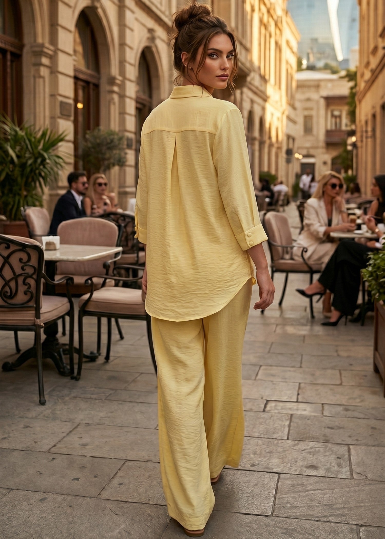 blended linen Co Ord Sets in Light yellow