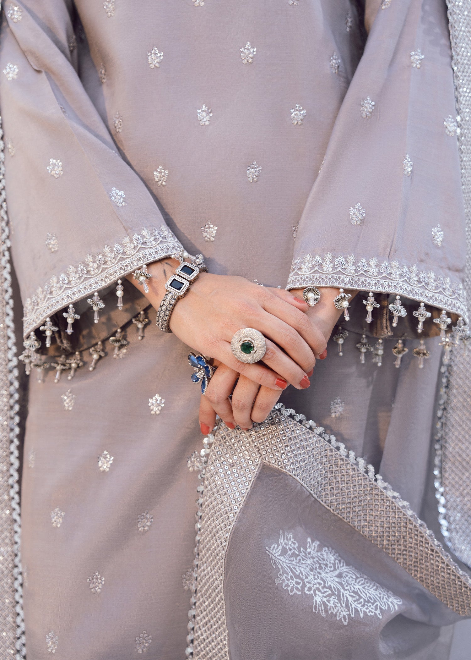 raw silk Kurta Set in Ash grey