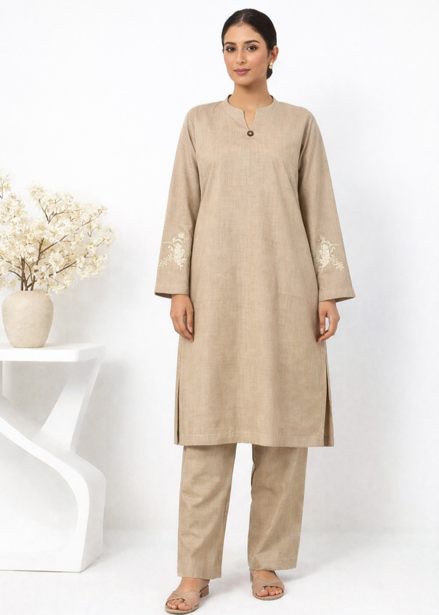 wash & wear Kurta Set in Tan brown