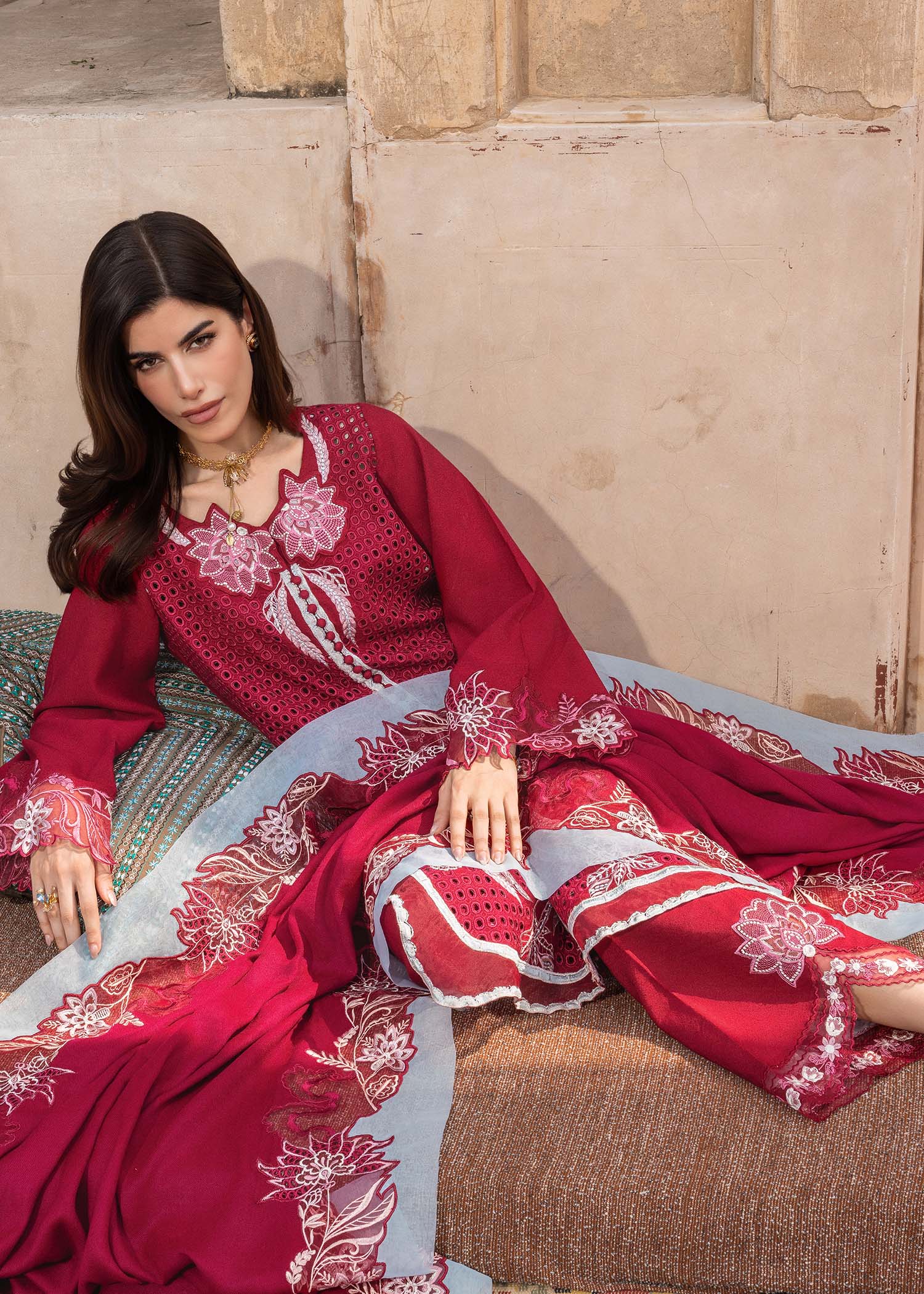 karandi Unstitched in Shocking pink